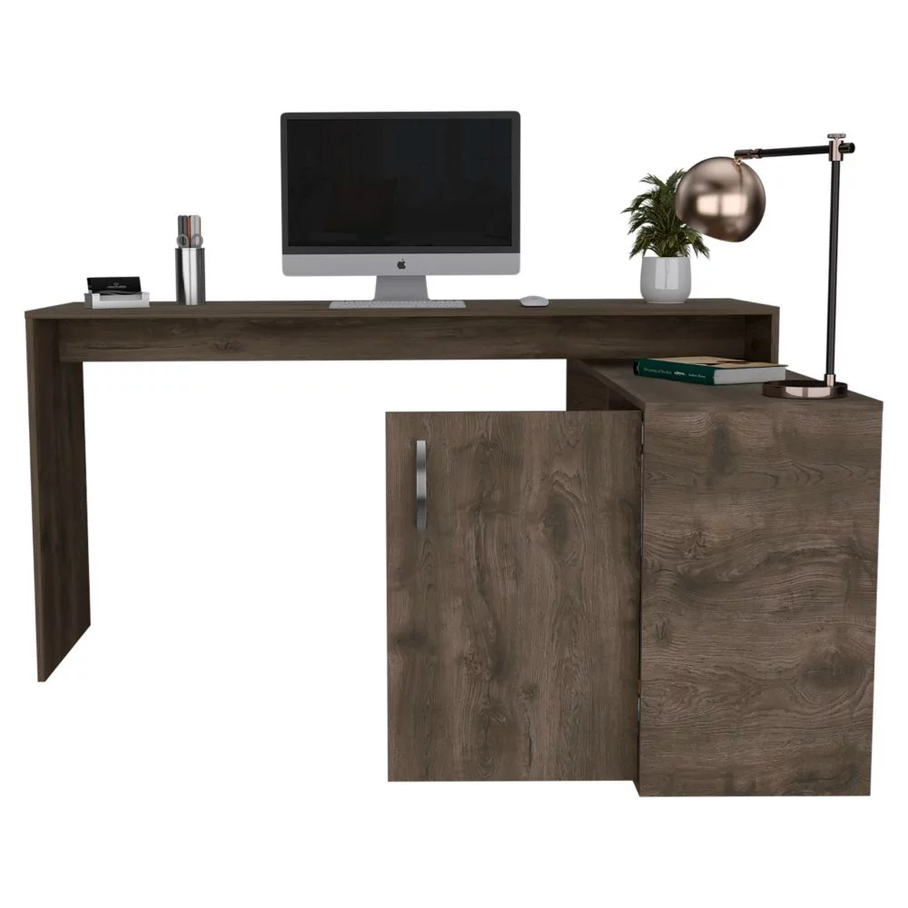 Treevol Furniture, L-Shaped Desk Desti, Single Door Cabinet, Dark Brown- Office