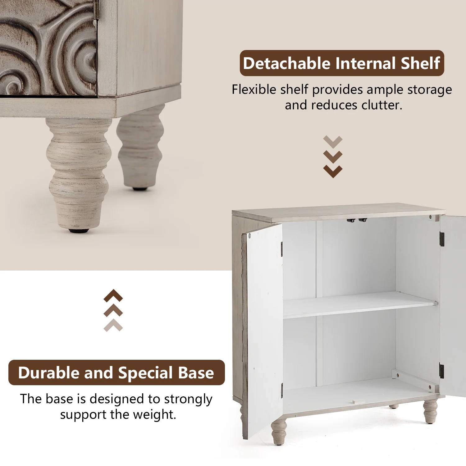 COSIEST Sideboard Storage Cabinet, Vintage MDF Accent Buffet Cabinet with Adjustable Shelf for Entryway, Living Room