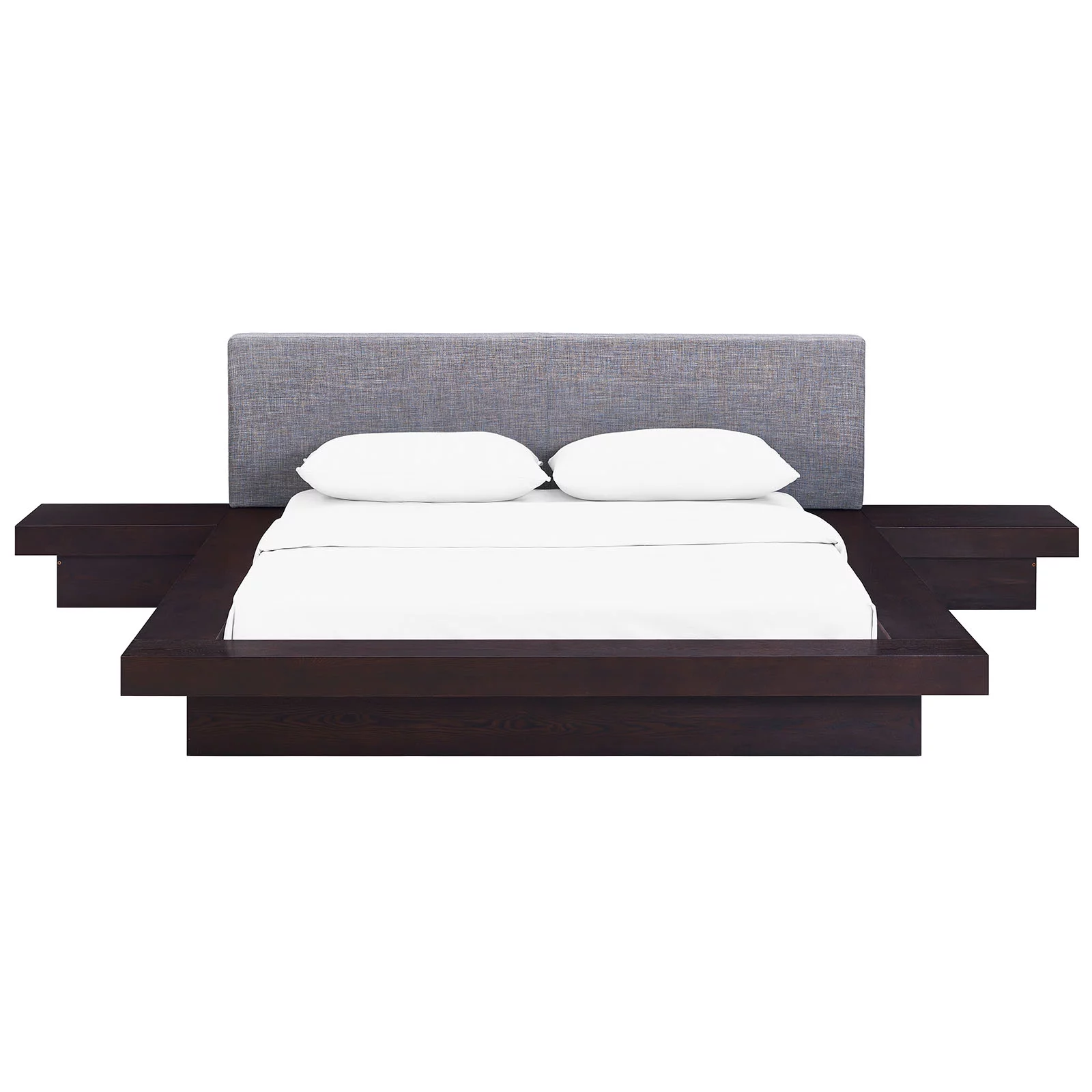 Modern Contemporary Urban Design Three PCS Queen Size Bedroom Bed Set, Grey Gray, Fabric Wood