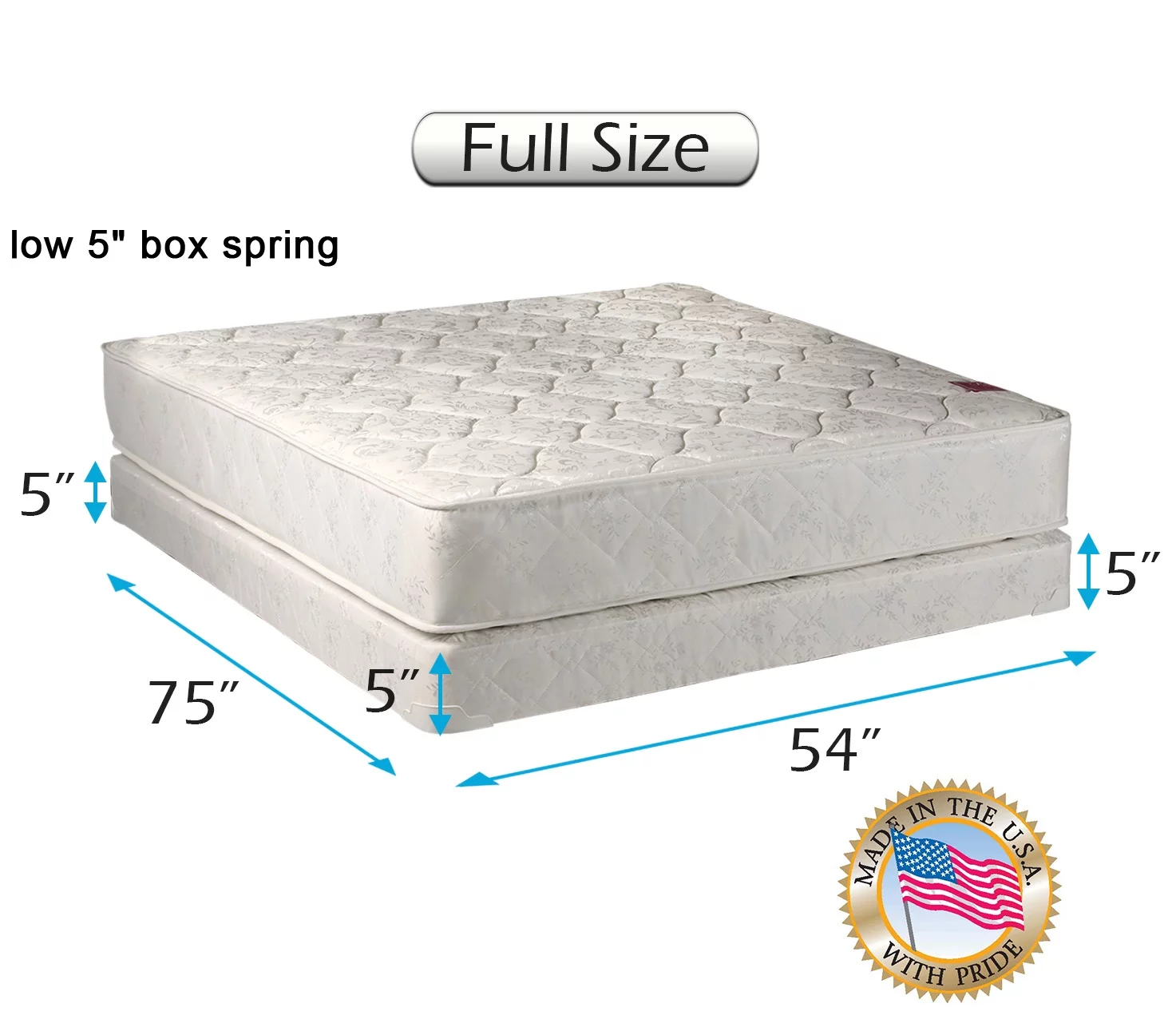 Dream Sleep Legacy Flippable Double-Sided Mattress and Low Height Box Spring Set with Bed Frame Included - Spine Support, Orthopedic, Long Lasting Comfort by Dream Solutions USA (Full 54