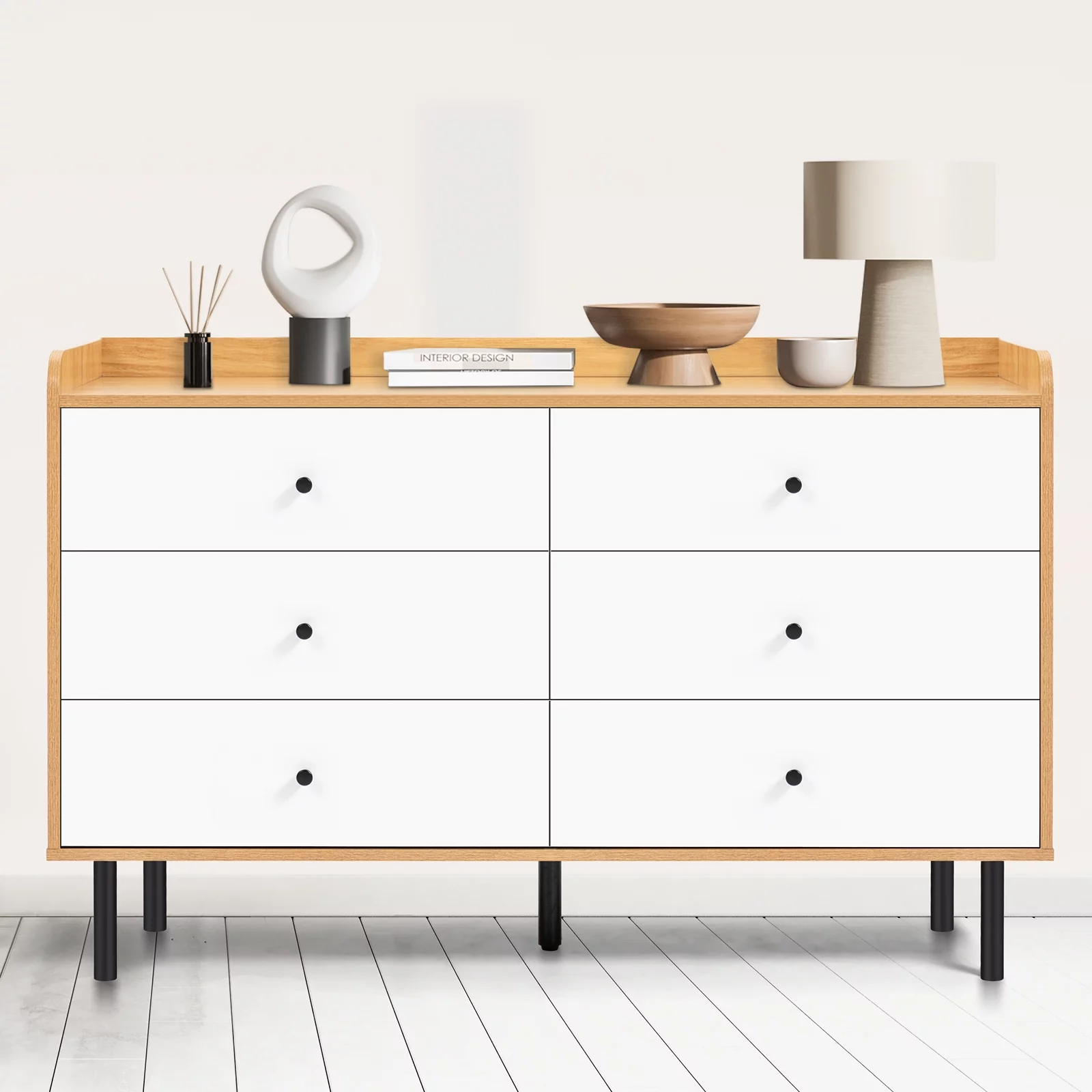 REHOOPEX White Dresser for Bedroom, 6 Drawer Dresser, Modern Chest of Drawers for Nursery, Living Room