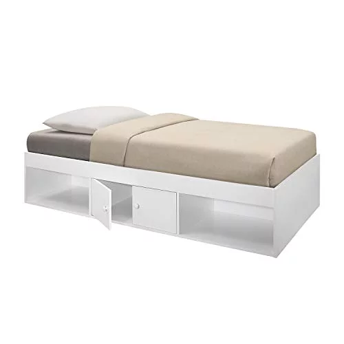 Kings Brand - Twin Size Wood Platform Bed with Storage, White