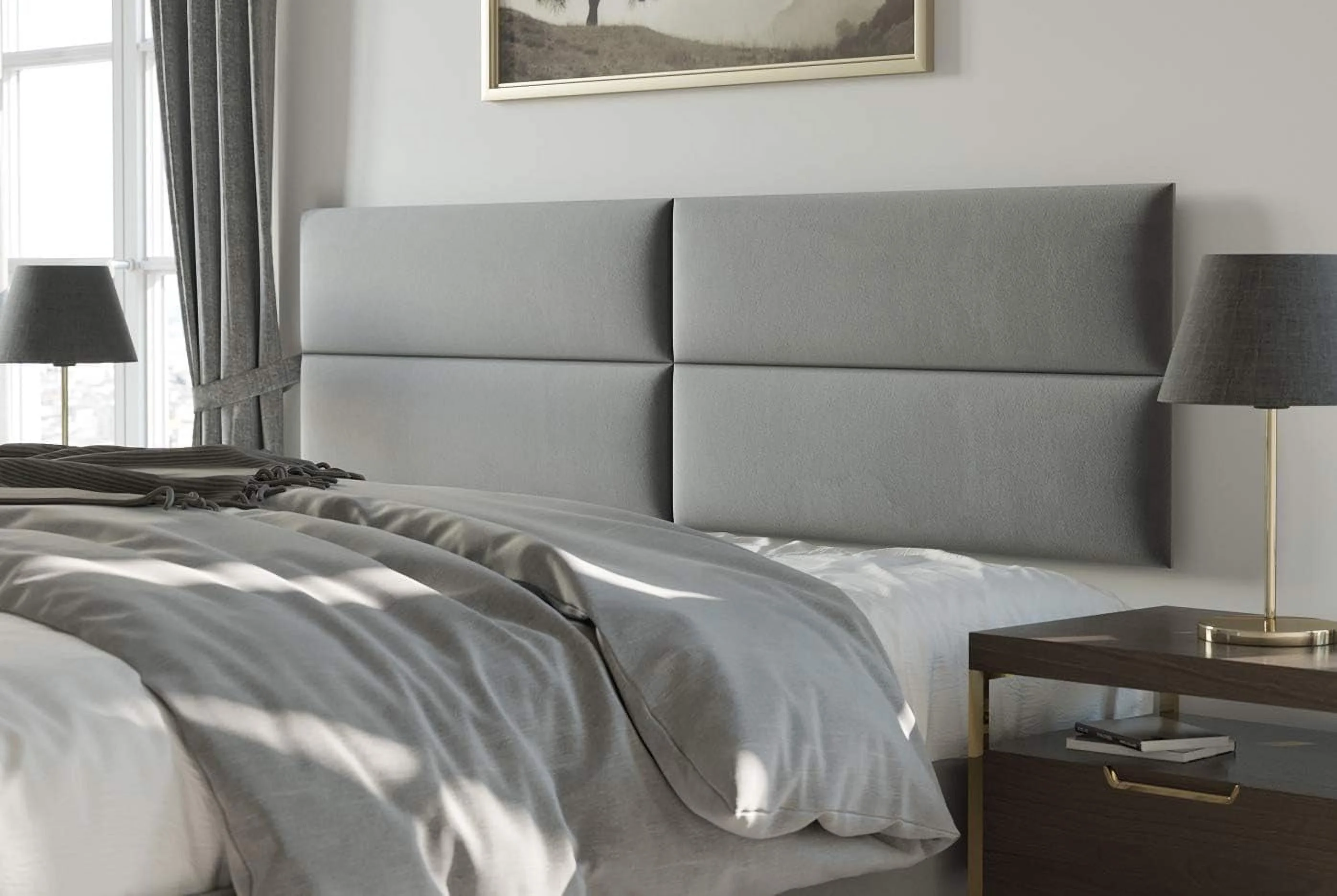 Upholstered Wall Panels - King/Cal King Size Wall Mounted Headboards - Plush Velvet Gray - Pack Of 4 Panels (Each Individual Panel 39