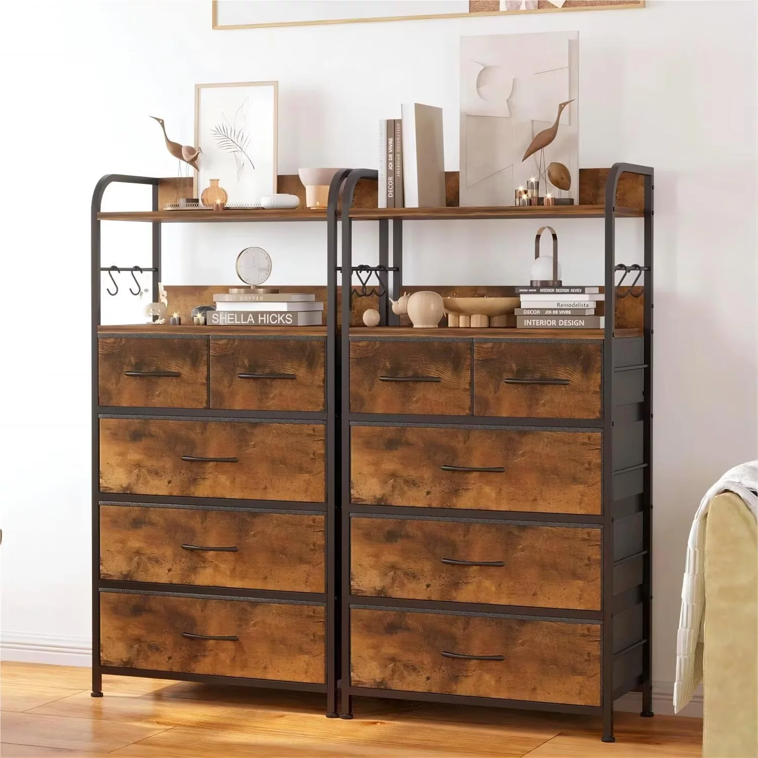 GOGRANT Dresser for Bedroom with 5 Drawers, Small Fabric Dresser for Storage and Organization, Chest of Drawers with Wood Top, Rustic Brown