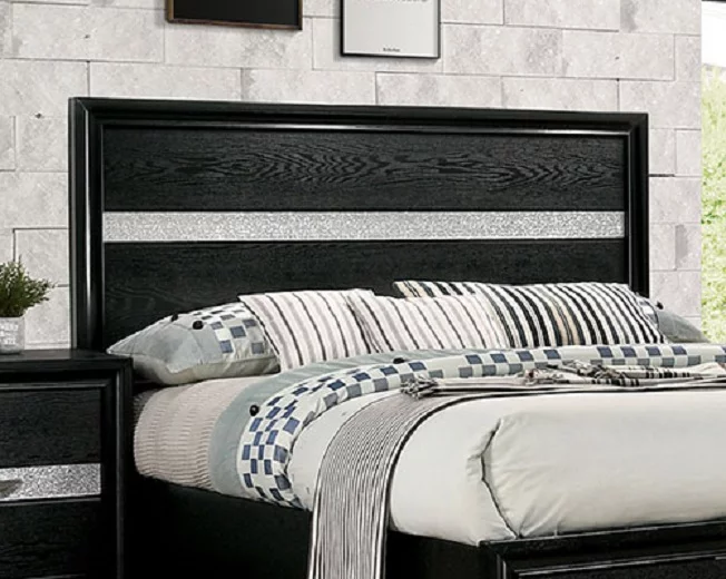 Contemporary Black Color Eastern King Size Bed Black Color 1pc Bed Bedroom Furniture Panel HB