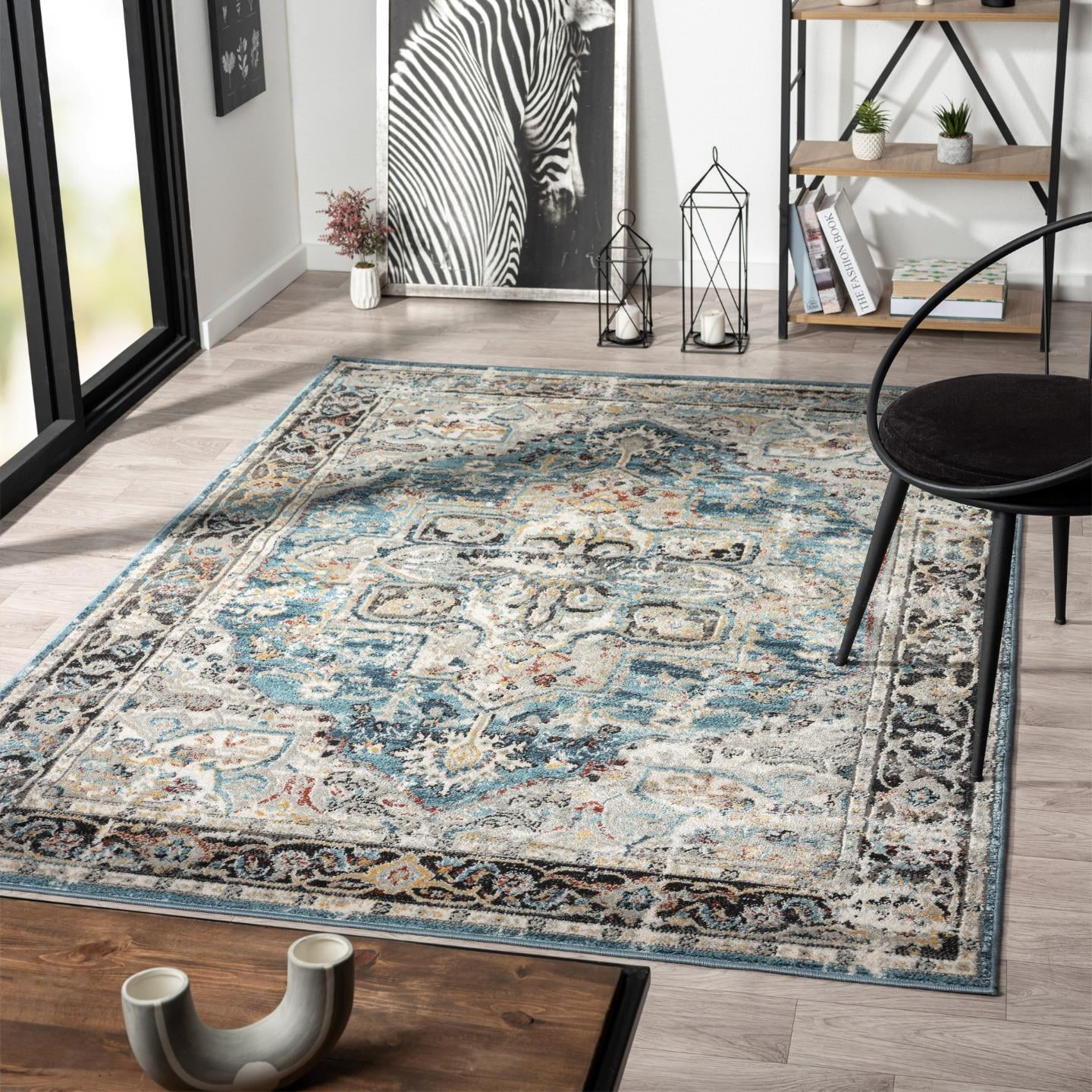 Luxe Weavers Distressed Moroccan Floral Blue 8x10 Area Rug, Vintage Carpet