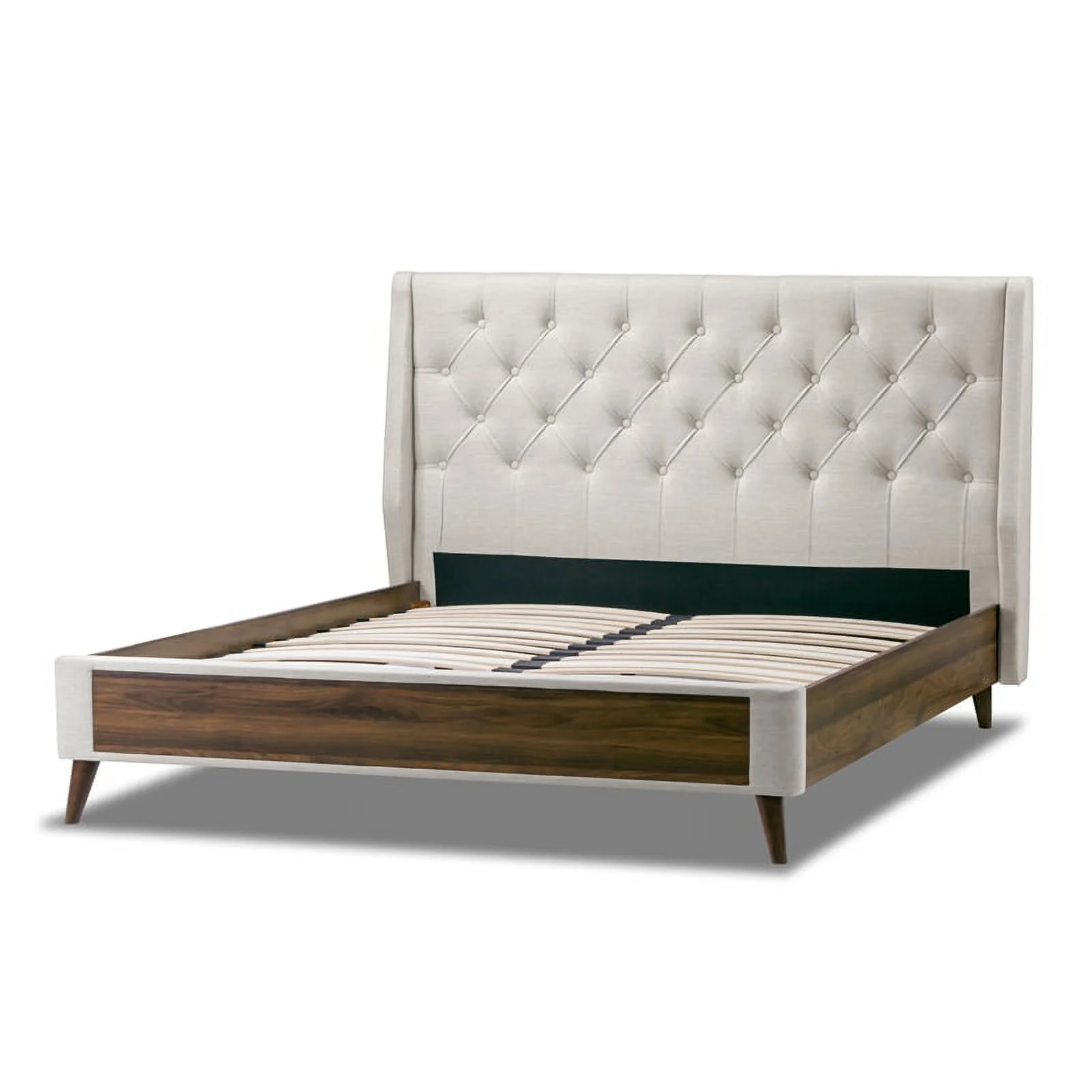 Glamour Home Arlo Fabric Twin Bed with Wing and Button Tufting in Beige