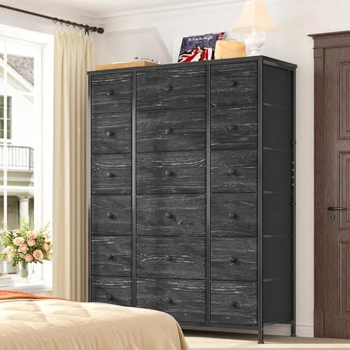 xrboomlife 18 Drawer Dresser 57" H Tall Dressers for Bedroom Dressers & Chests of Drawers with Wooden Top & Metal Frame Fabric Dresser for Closet  Living Room  Black Wood Vein