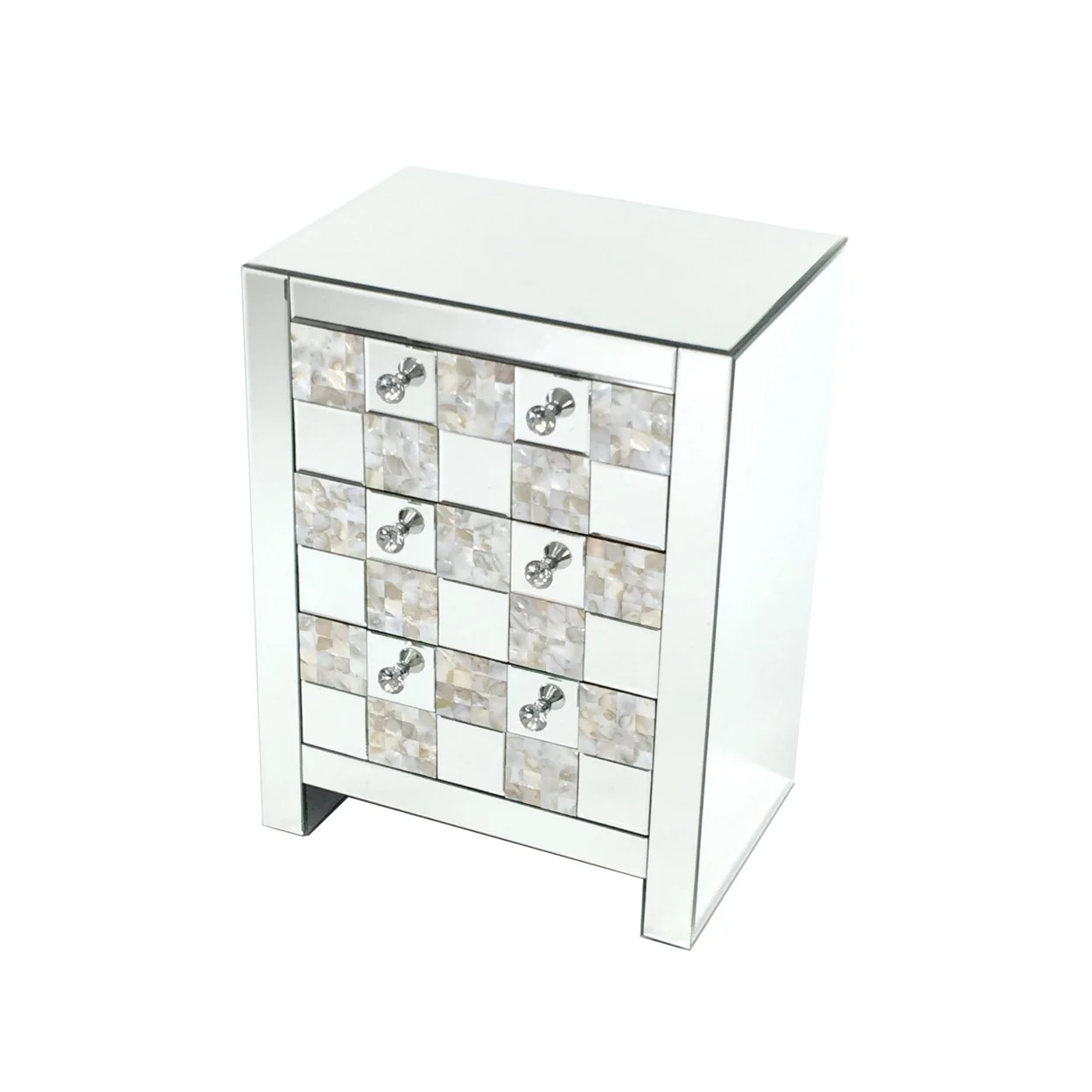 26 inch 3 Drawer Chest with Mirror Inlay, Silver- Saltoro Sherpi