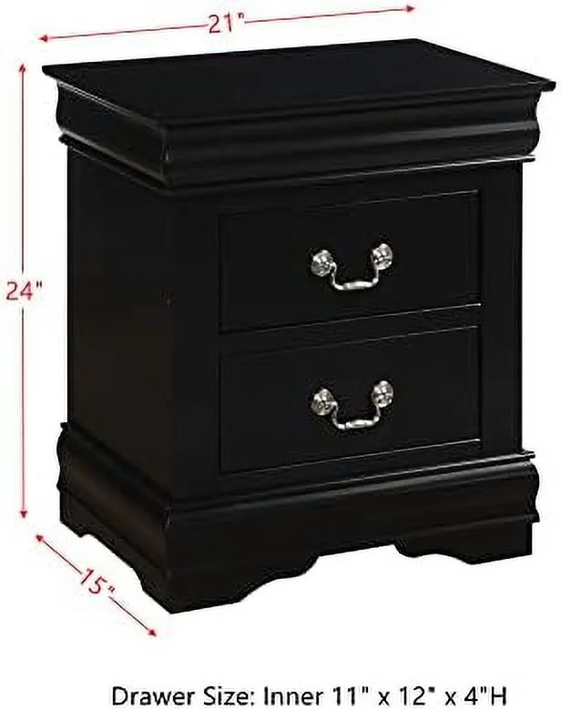 GEROBOOM Nightstand with 2 Drawers Small Dresser Bedside Night Stand End Table with for Bedroom Living Room College Dorm No Assembly Required (Black)