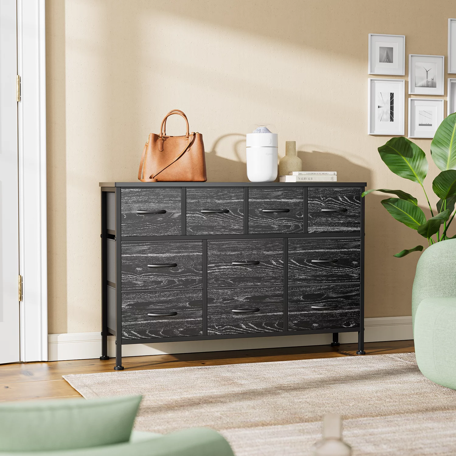 GIKPAL Dresser TV Stand, 10 Drawer Dressers for Bedroom with Power Outlet, Chest of Drawers for 43