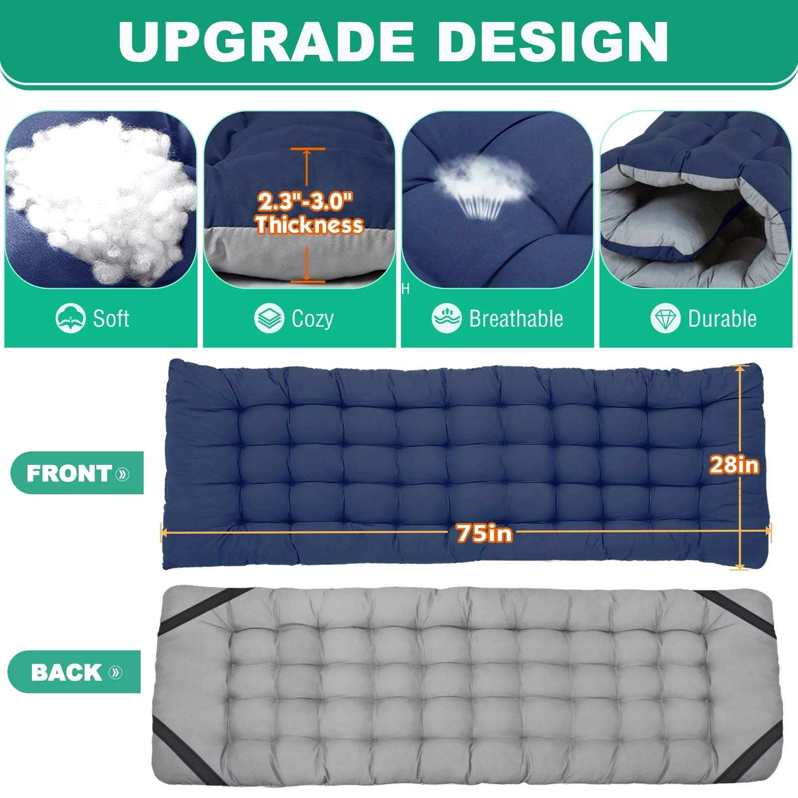 MOPHOTO Folding Camping Cots for Adults, Double Layer 1200D Folding Cots Portable with Pearl Cotton Pad, Heavy Duty Sleeping Bed
