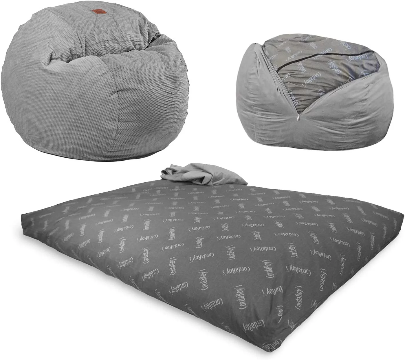 CordaRoy's Chenille Convertible Bean Bag Chair, Queen Classic, Charcoal