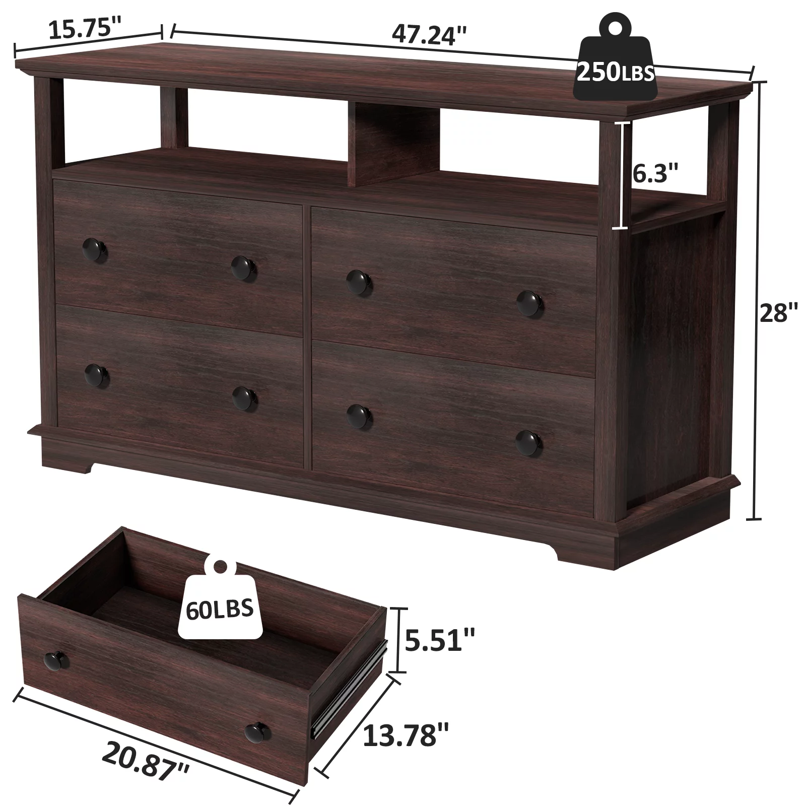 FAGAGA 4 Drawer Dresser Chest for Bed Room,Modern Sideboards and Buffets with Storage Shelves Cabinets for Living Room,Entryway,Kitchen,Espresso