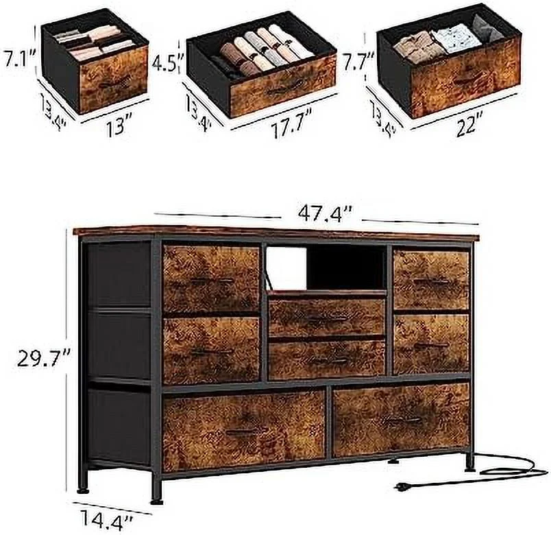 NLIBOOMLife Dresser TV Stand for 55'' TV Long Dresser with 8 Drawers Power Outlet and RGB LED Dresser Organizer for Bedroom Living Room Sturdy Frame  Wood Top 47.4" Wx 29.7
