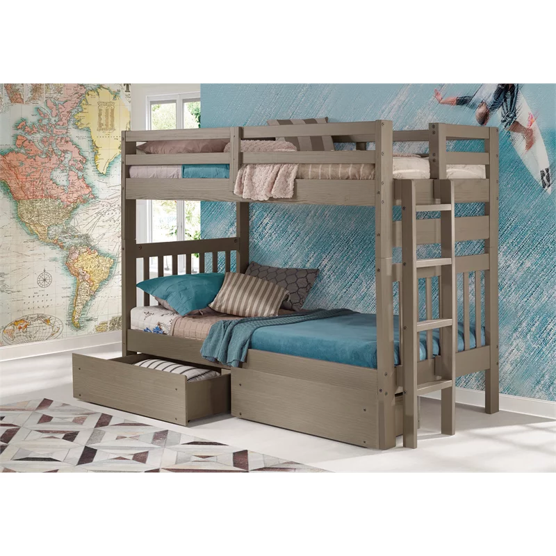 My Bed Now Olympus Twin-over-Twin 2-Drawer Wood Bunk Bed w/ Ladder in Brown