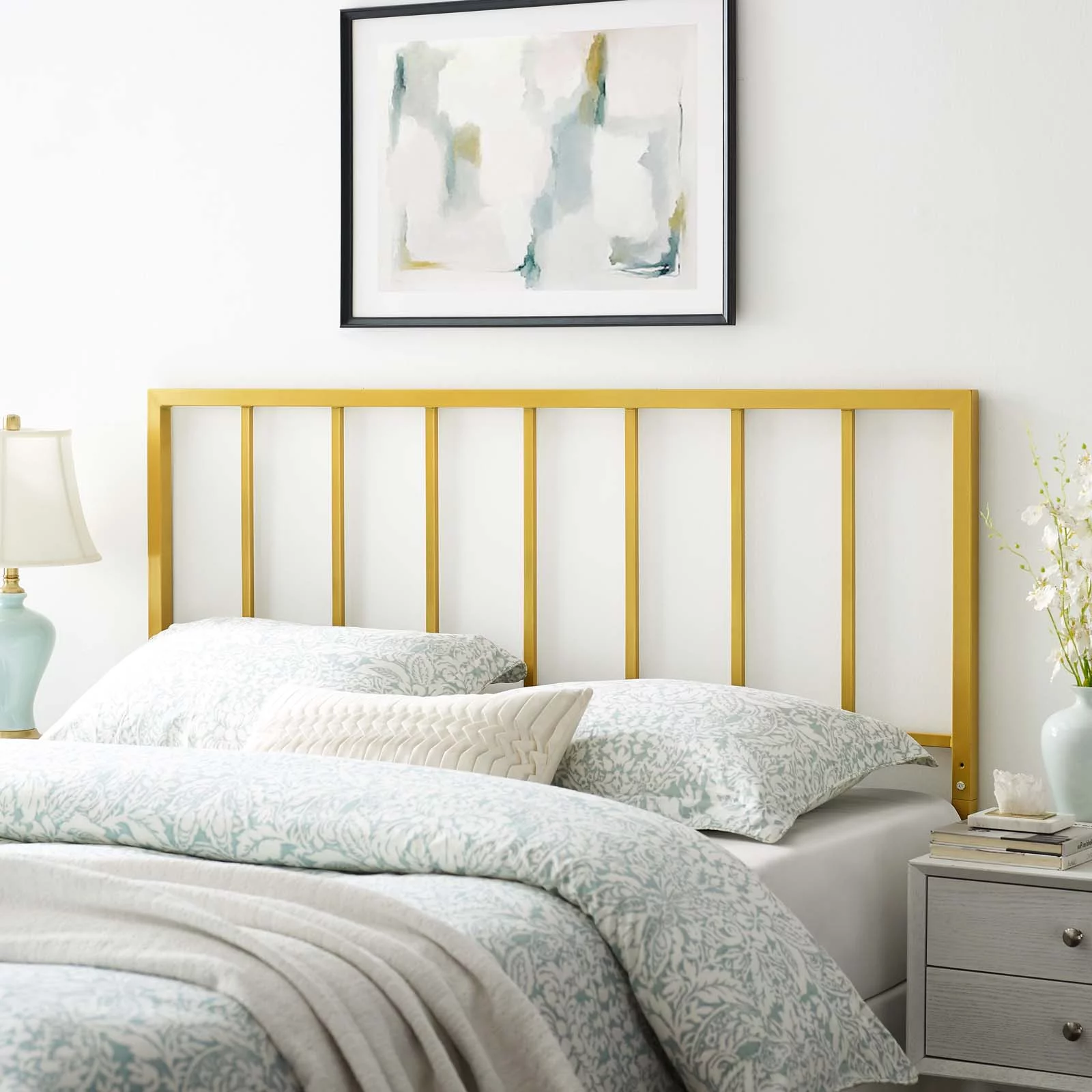 Headboard, Queen Size, Metal Steel, Gold, Modern Contemporary Urban Design, Bedroom Master Guest Suite