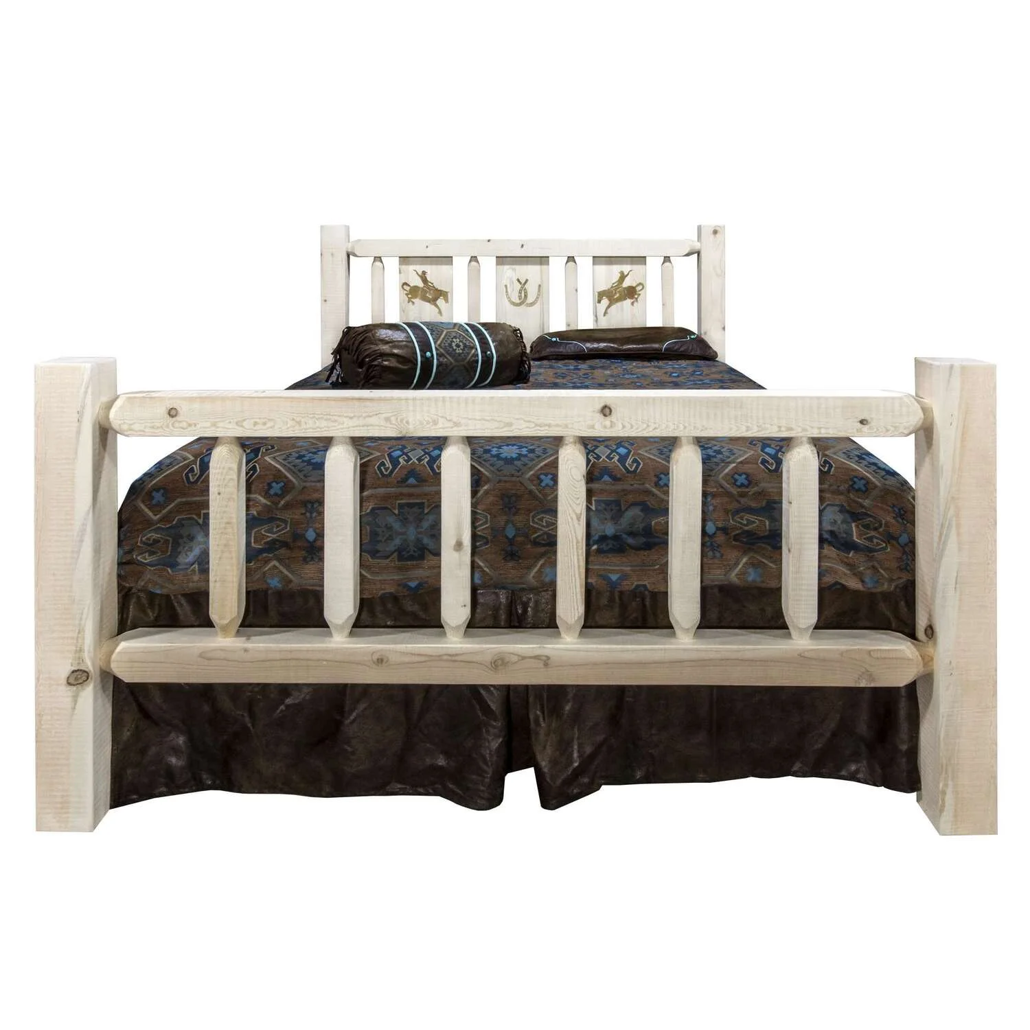 Homestead Collection Twin Bed w/ Laser Engraved Bronc Design, Clear Lacquer Finish
