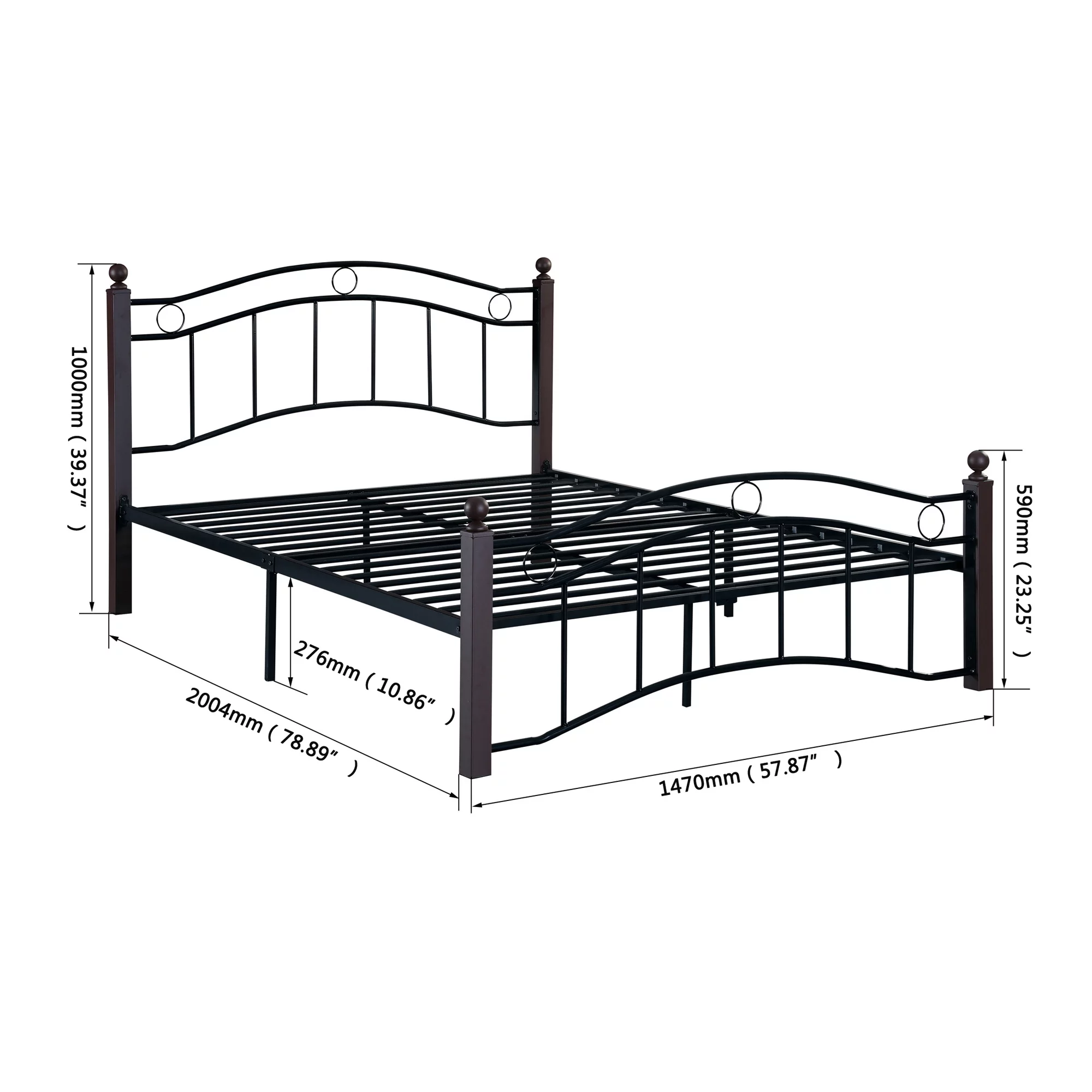 LANTRO JS Full Size Metal Bed Frame with Headboard and Footboard
