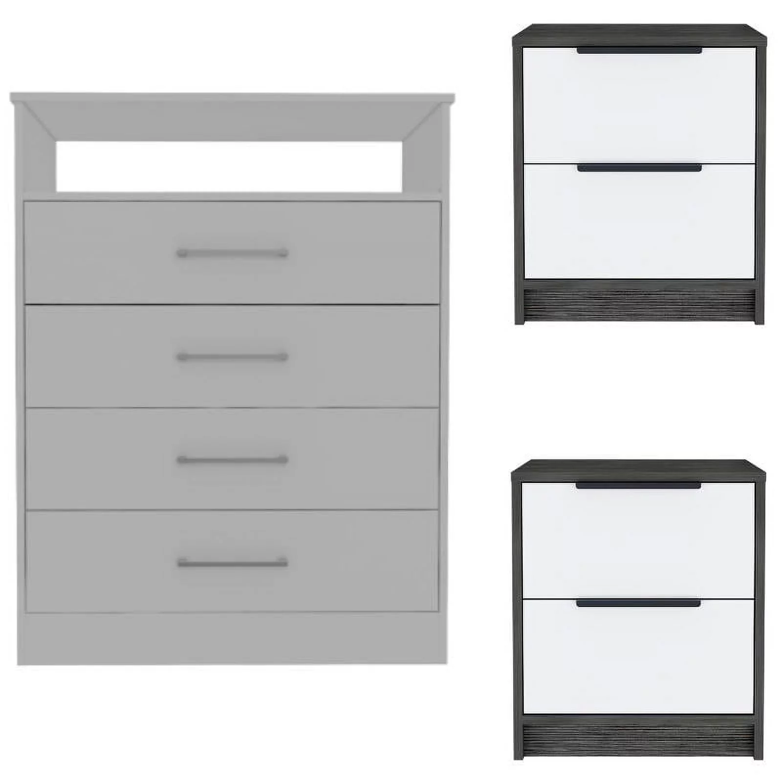 Home Square 3-Piece Set with 4-Drawer Dresser and 2 Night Stands For Bedroom