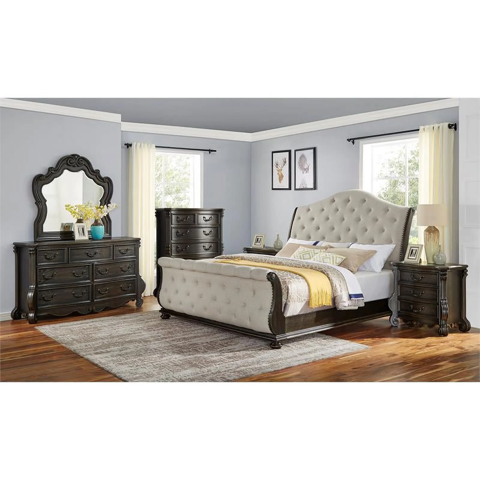 Steve Silver Rhapsody Multi-step Molasses King Wood 6-Piece Sleigh Bedroom Set