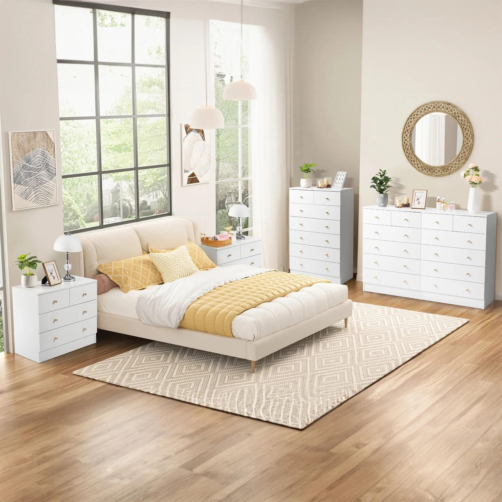 UBesGoo Modern Wood 4-Drawer Dresser Chest Bedside Table for Bedroom,Living Room,White
