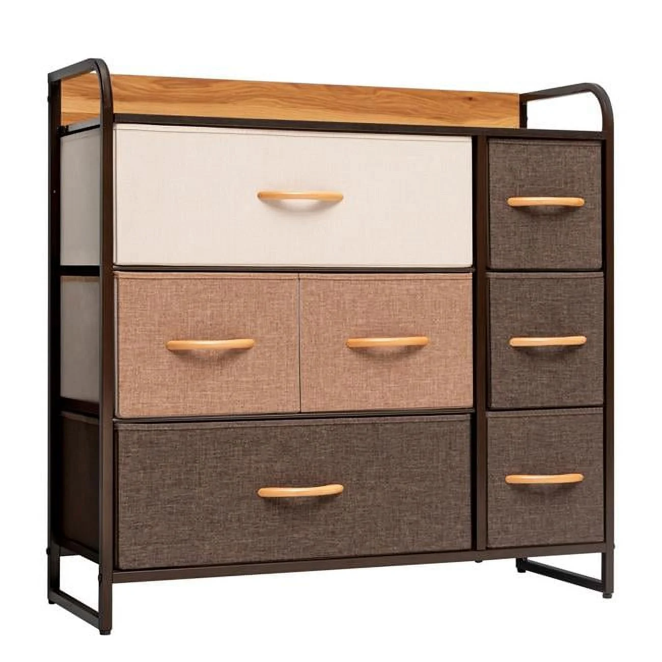 HomeRoots 484686 32 in. Steel, Fabric Seven Drawer Dresser, Brown