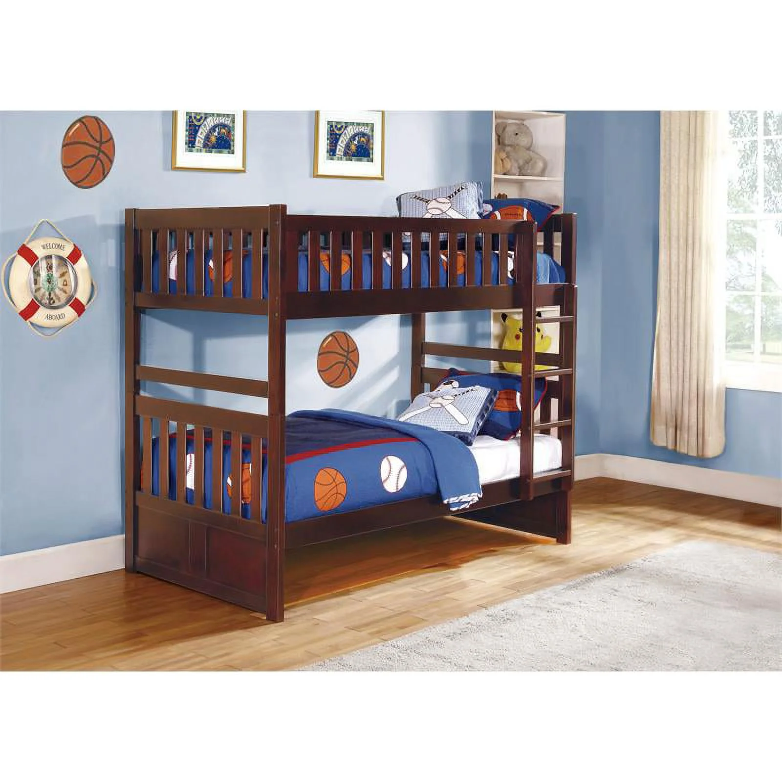 Pemberly Row Transitional Wood Twin over Twin Bunk Bed in Dark Cherry
