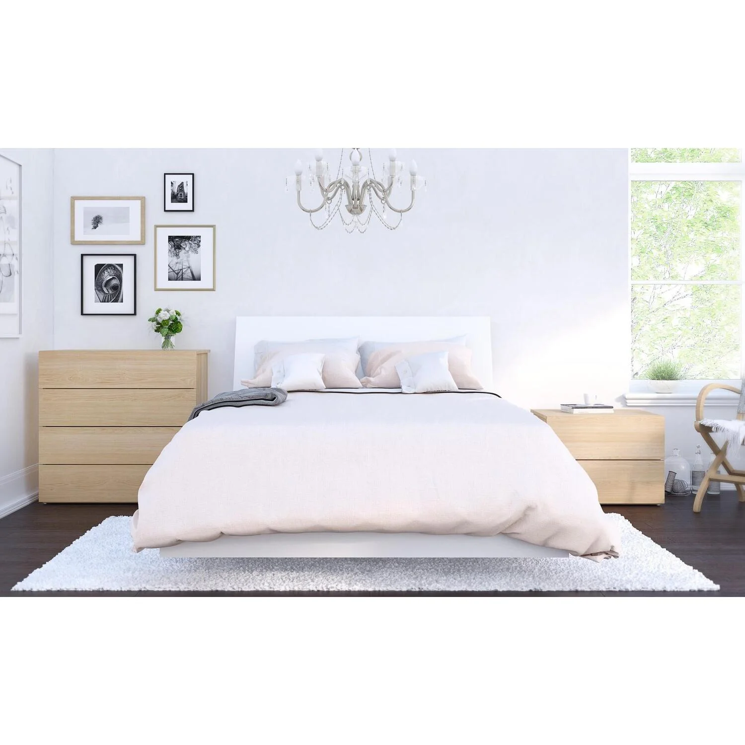 Nexera Esker 4 Piece Full Size Bedroom Set, Natural Maple and White