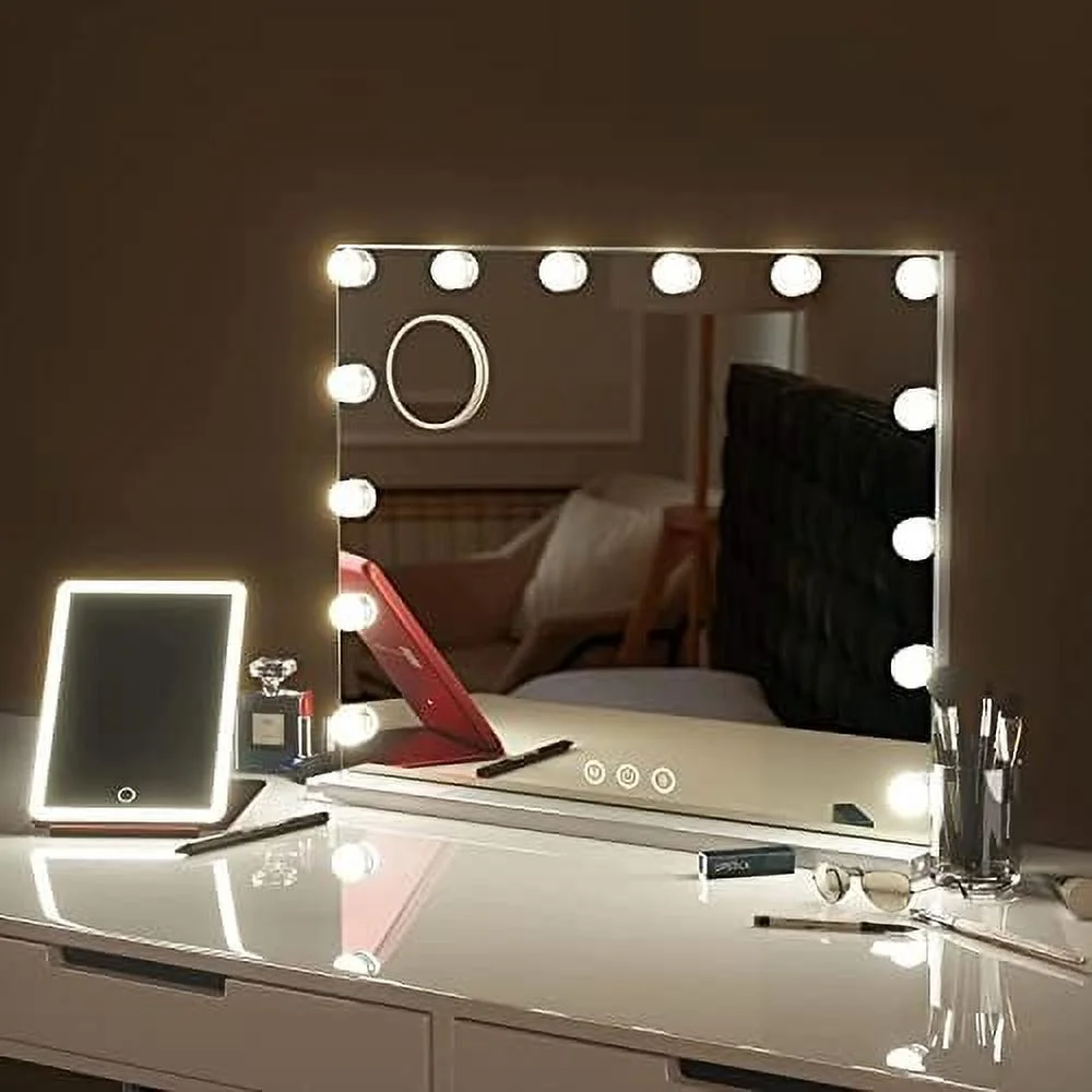 NLIBOOMLife GTU Vanity Mirror with Lights Hollywood Tabletop/Wall-Mounted Mirror with 14 Dimmable LED Bulbs for Dresser Bedroom Bathroom