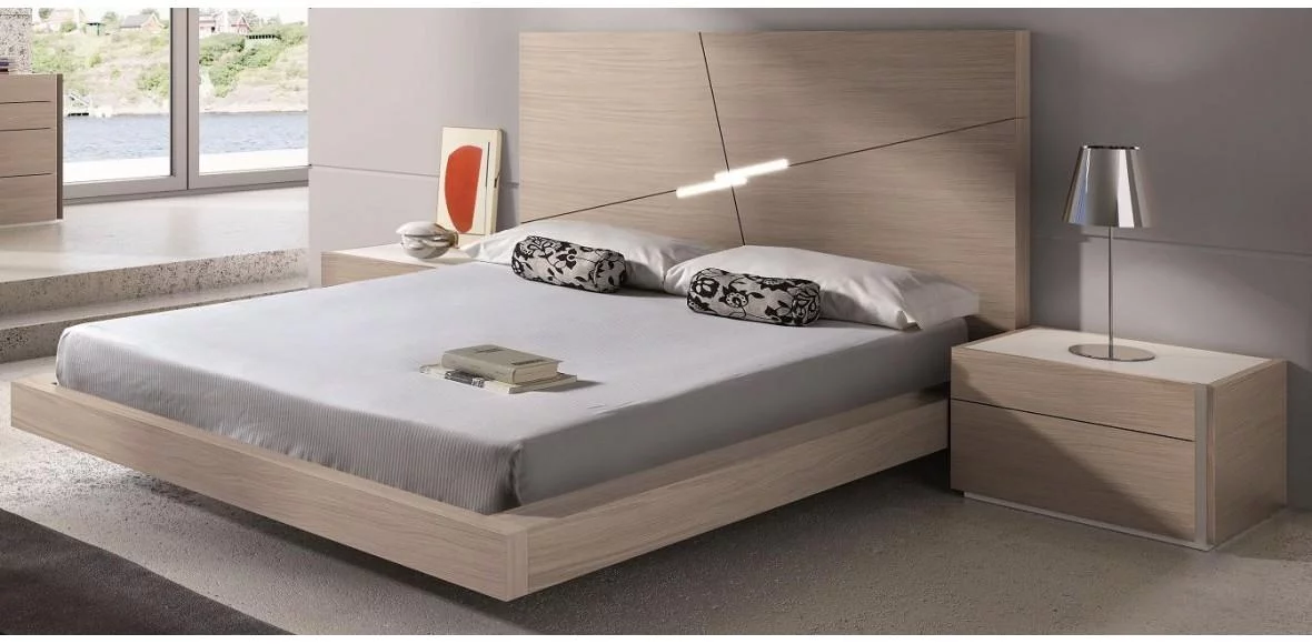 Modern Wood Veneers & Natural Lacquers Platform King Bedroom Set 3Pcs J&M Evora
