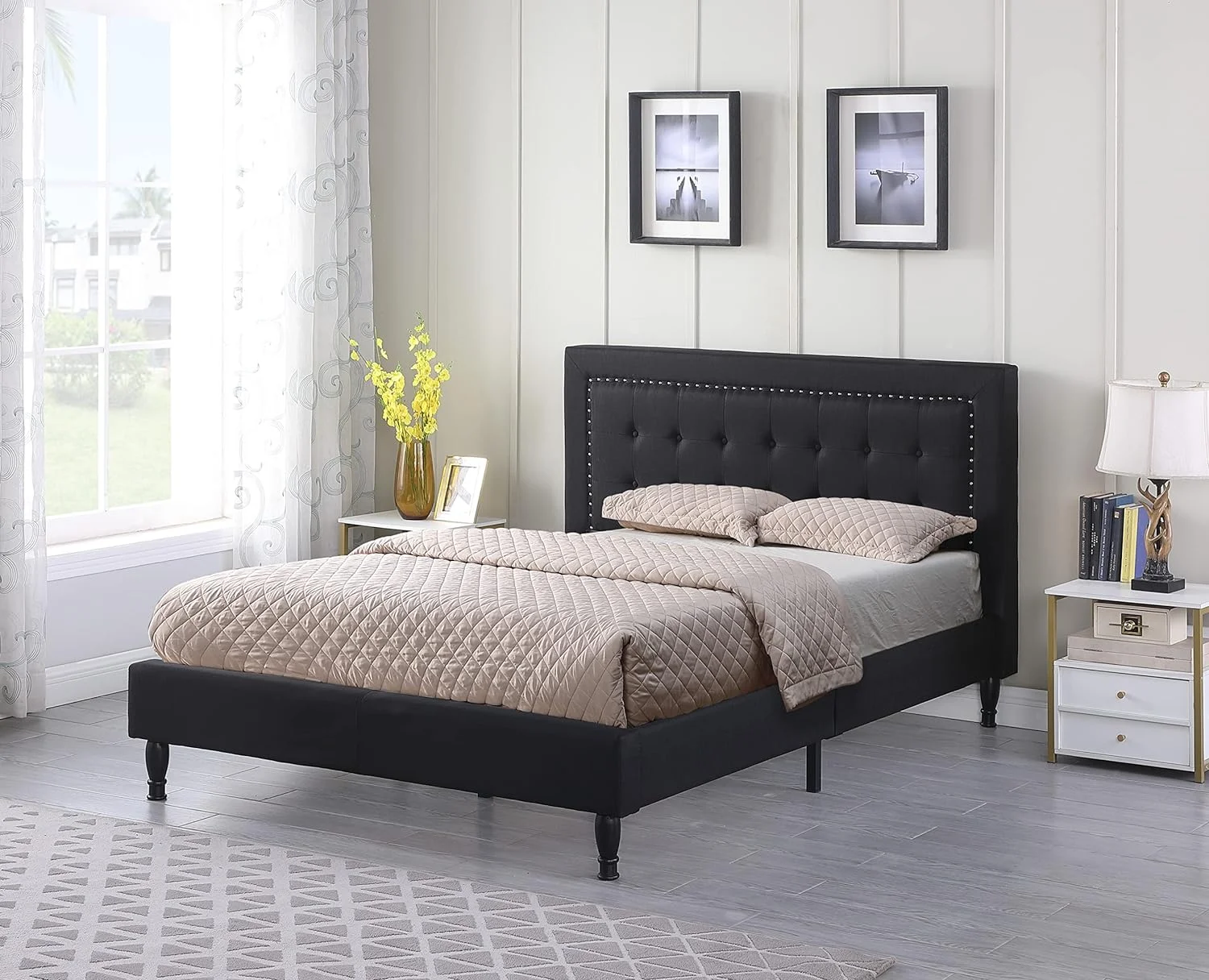 Athena II Premiere Classics Upholstered Linen Cloth Platform Bed II Button Tufted II 43.5
