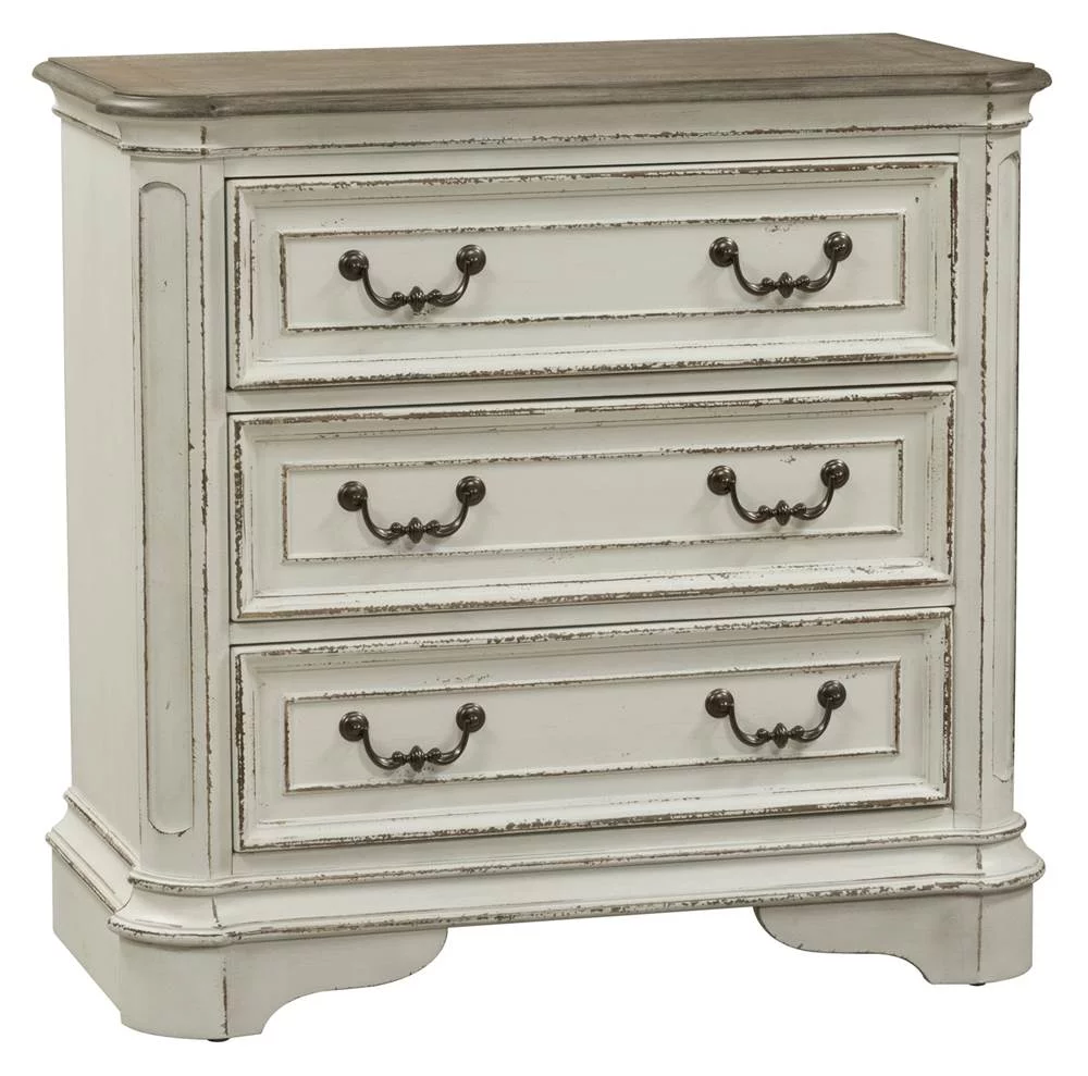Magnolia Manor White 3 Drawer Bedside Chest w/ Charging Station