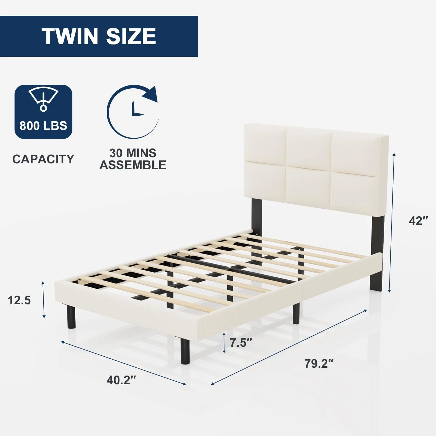 YGDU Twin Bed Frame with Upholstered Headboard, Strong Frame and Wooden Slats Support, Non-Slip and Noise-Free, No Box Spring Needed, Easy Assembly, Beige