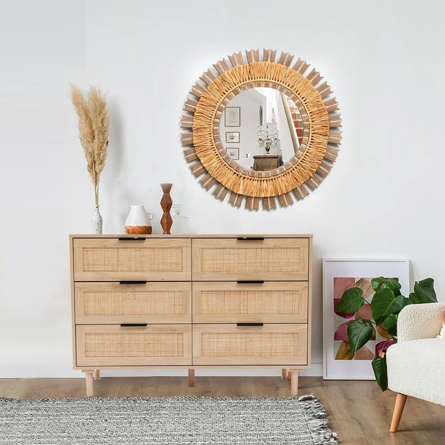 HomeStock Mountain Lodge Light Wood 6-Drawer Bedroom Dresser
