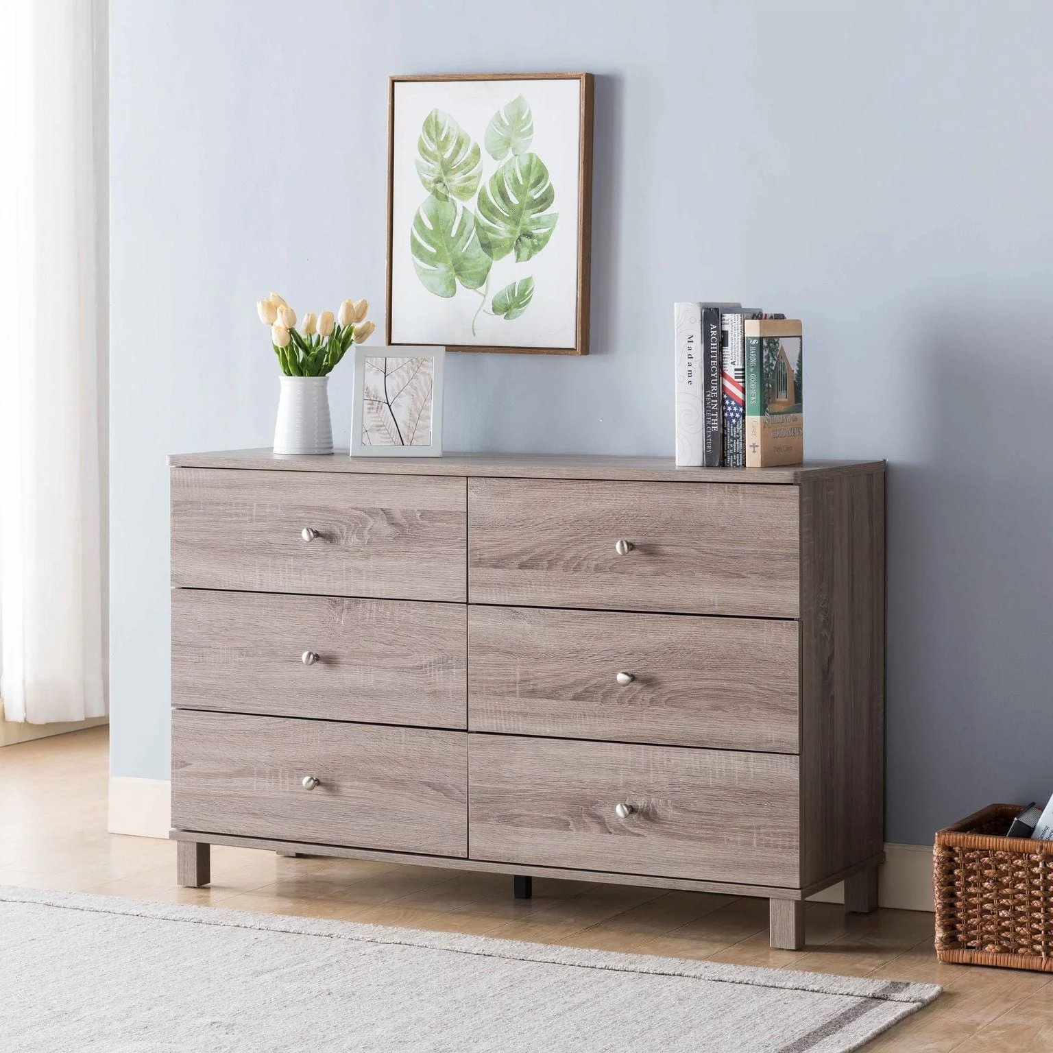 Q-Max Dresser with 6 Drawers on Metal Glides Dark Taupe