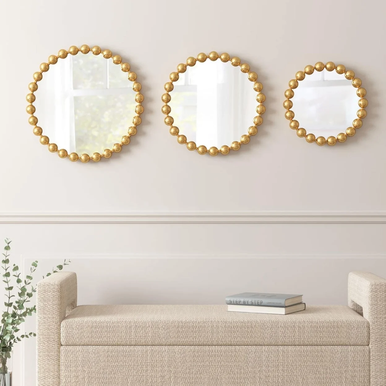 Madison Park Signature Marlowe Gold Modern Luxury Beaded Round Wall Mirror 3-Piece Set, 20