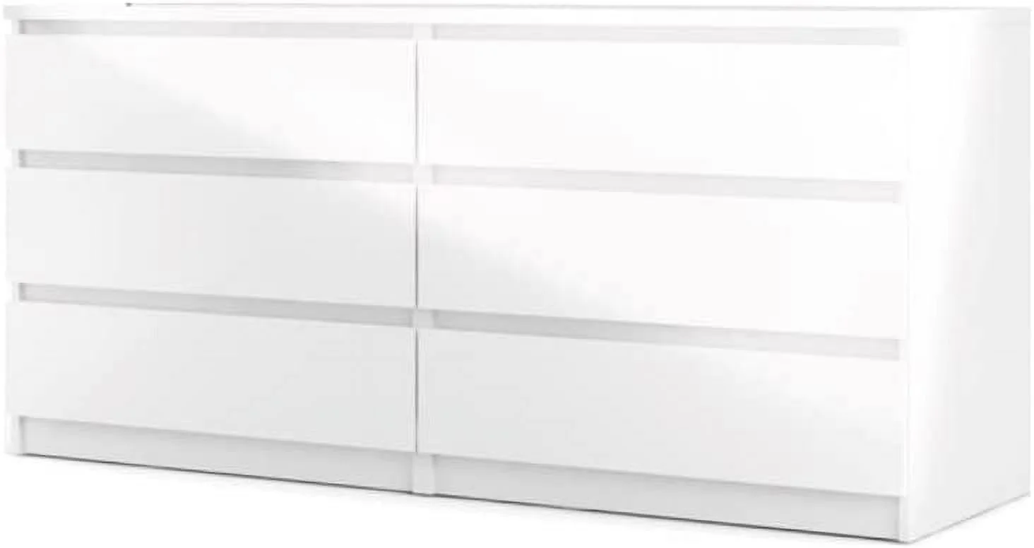 Modern Contemporary 6 Drawer Wide Double Bedroom Dresser In White High Gloss