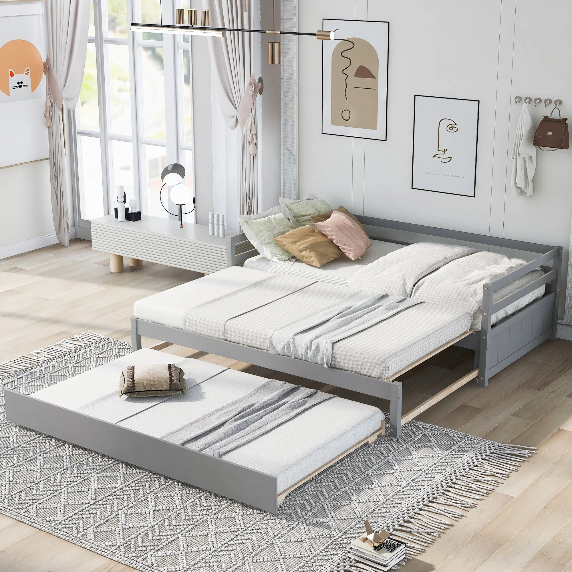 Geto Twin or Double Twin Daybed with Trundle - Gray