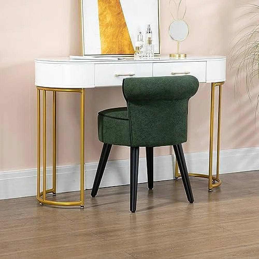 RUNFAYBIU Vanity Chairs-Armless Side Slipper Chair with Comfortable Upholstery Chairs with Low Curved Back Vanity Stool with Wood Legs (Yellow/Black Trim)