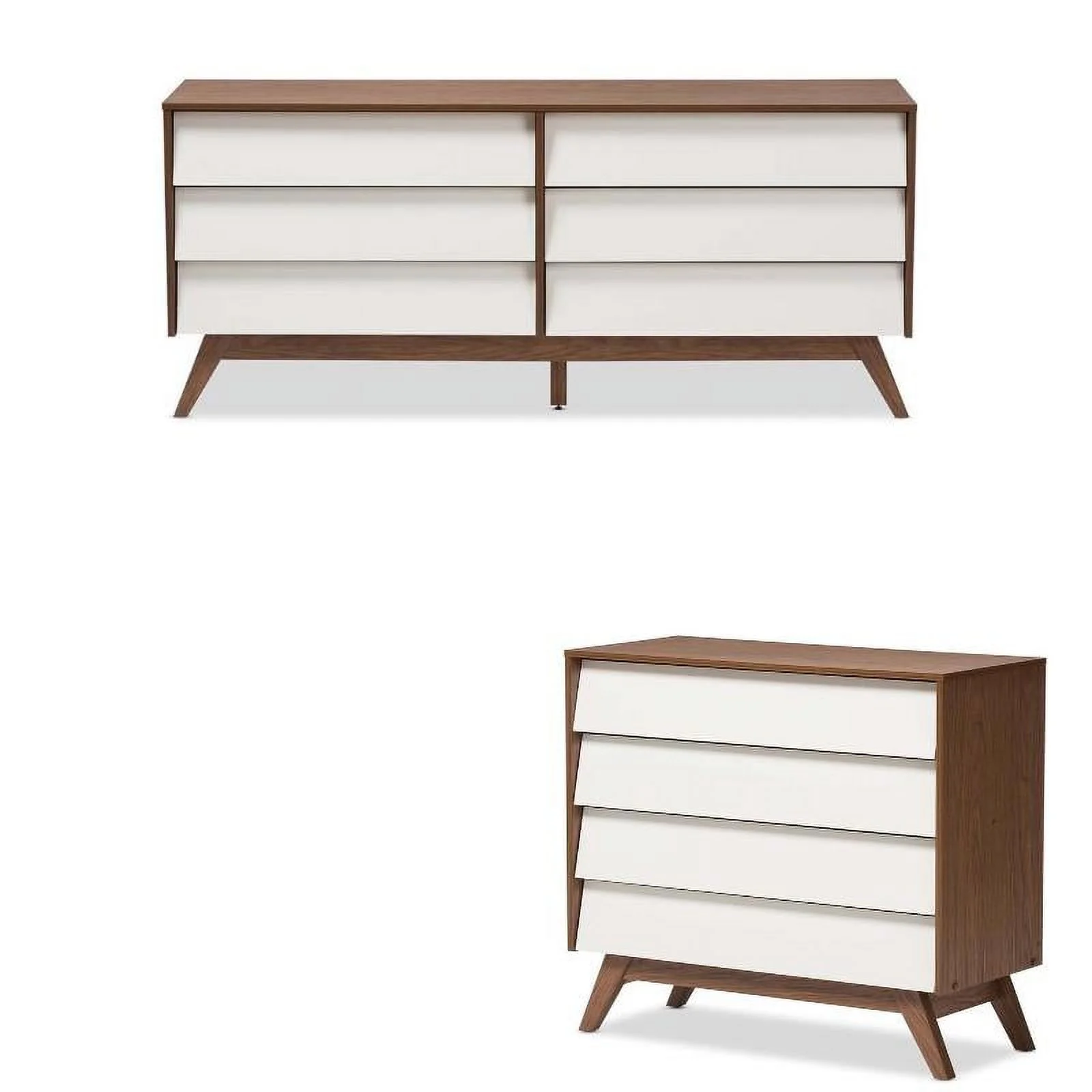 Home Square 2 Piece Bedroom set with Dresser and Chest in White and Walnut