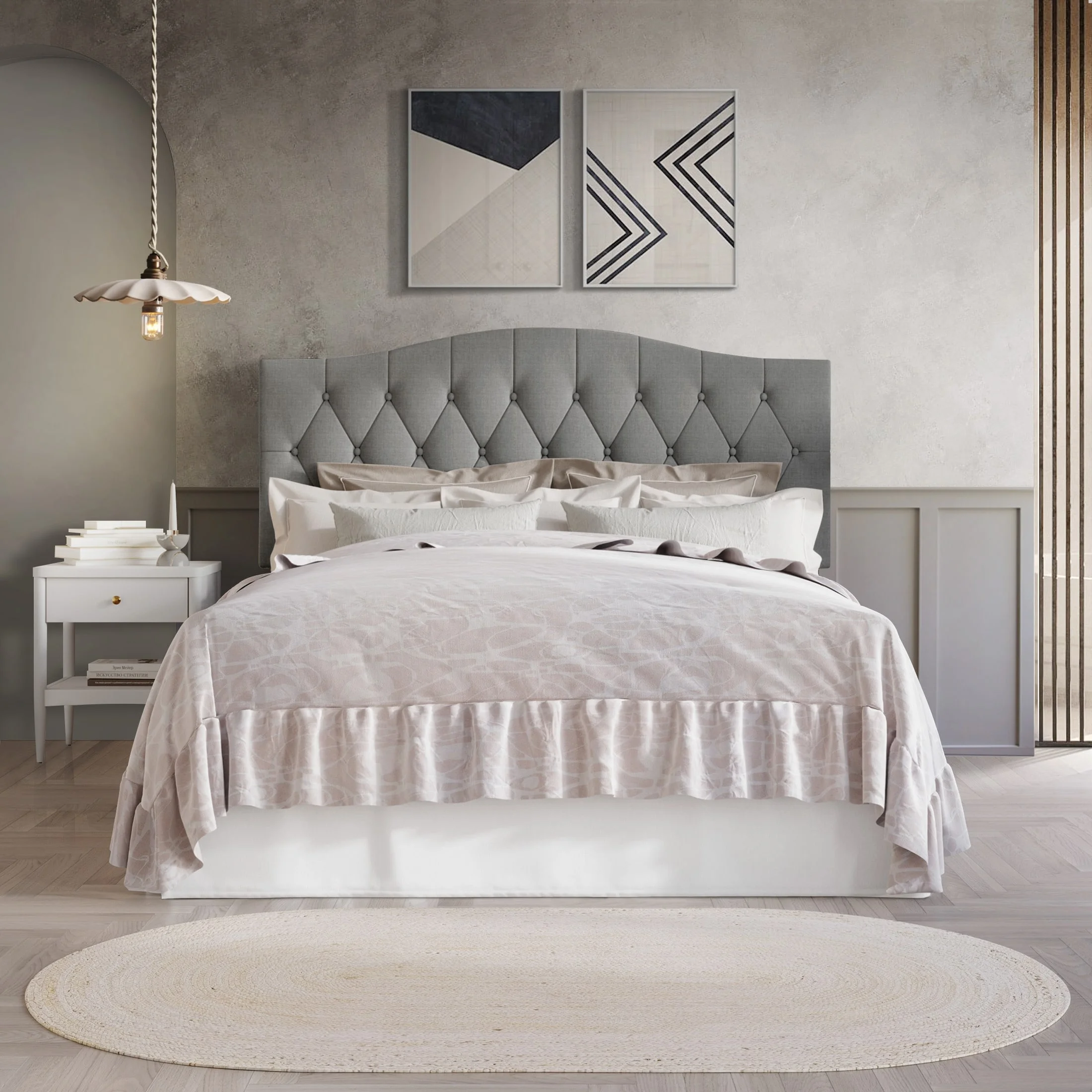 CraftPorch  Classic Linen Button Tufted Upholstered Platform Bed Blue - Queen