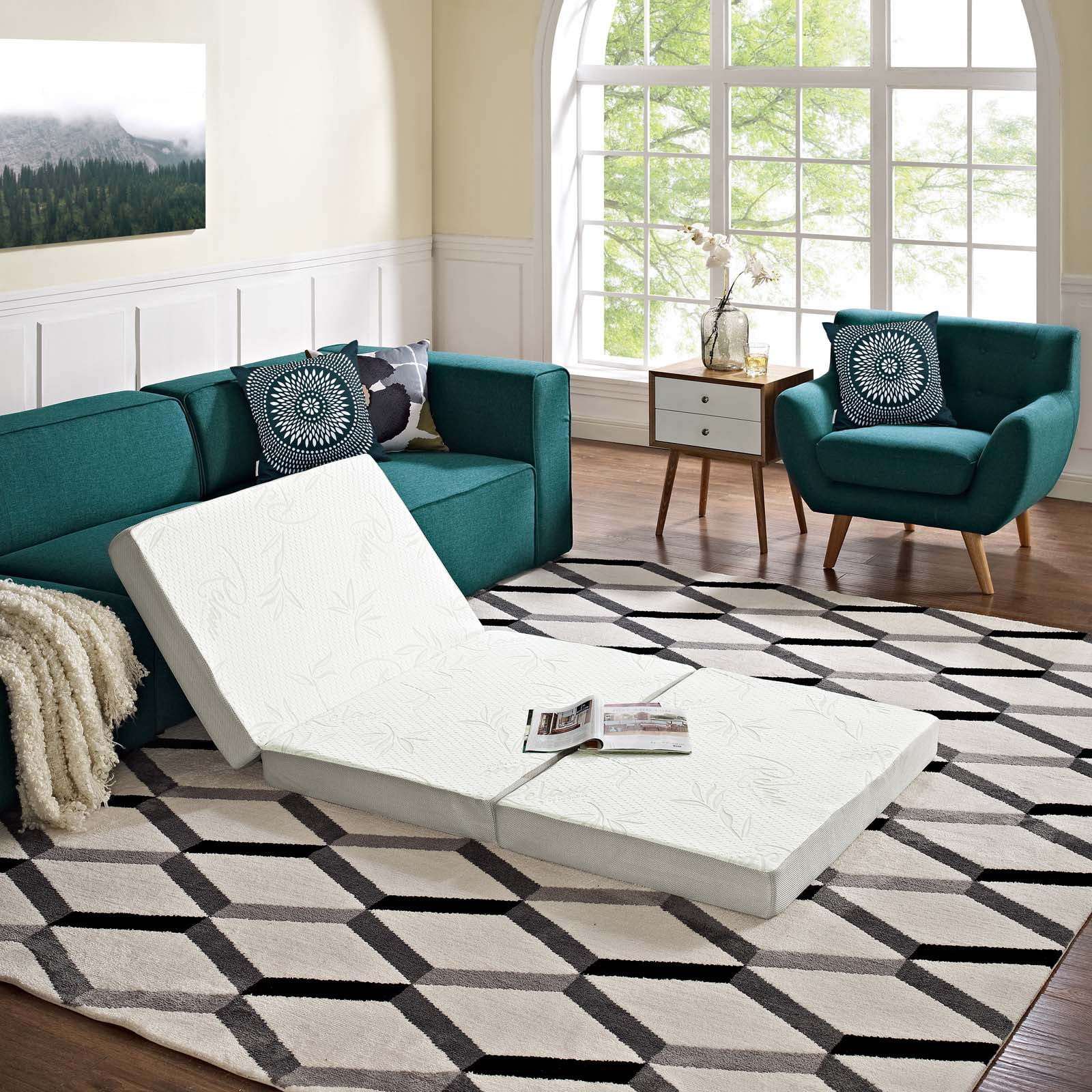 Modern Contemporary Urban Design Bedroom Fold Mattress, Fabric, White