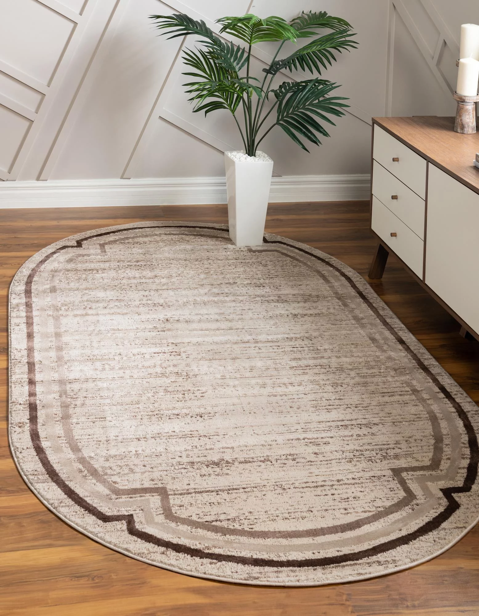 Unique Loom Fountain Oasis Rug Brown/Beige 5' x 8' Oval Border Coastal Perfect For Dining Room Bed Room Kids Room Play Room