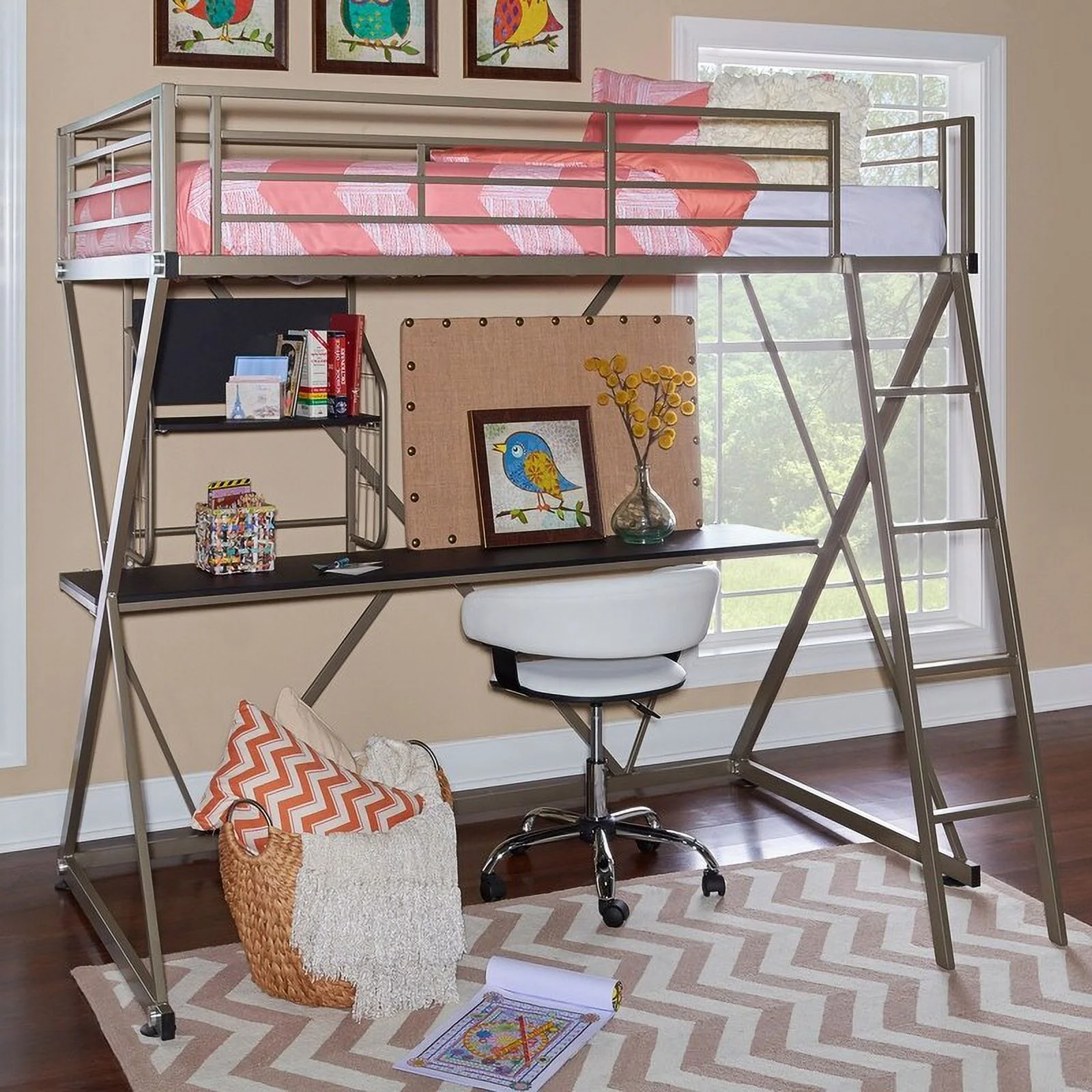 Linon Carlisle Pewter Twin Z Student Loft bed