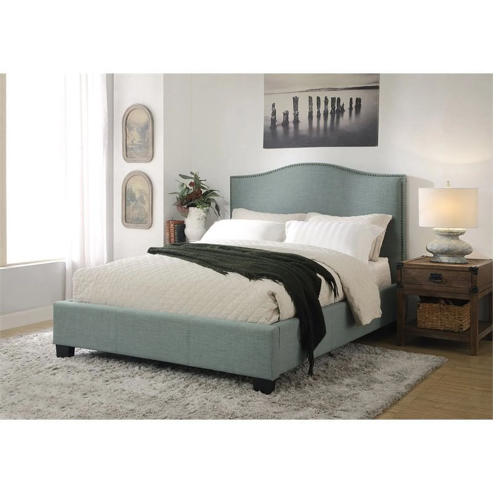 Modus Geneva Upholstered King Platform Storage Bed in Blue bird
