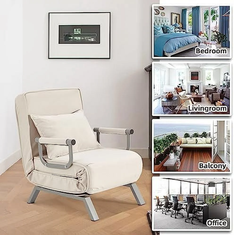 YZboomLife Convertible Sofa Bed Sleeper Chair Tri-fold Upholstered Armchair Sleeper with Pillow Folding Leisure Chaise Lounge Couch with 6 Angle Adjustable Backrest Single Lazy Bed for Of