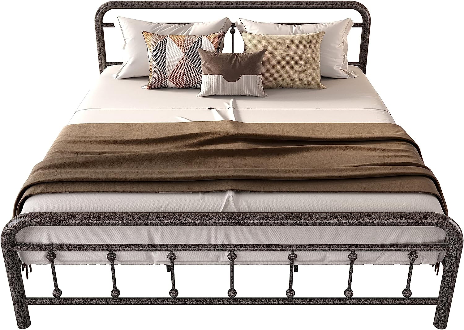 LIKIMIO King Metal Bed Frame Platform Bed Frame King with Headboard and Strong Support Frames Easy Assembly Noise-Free No Box Spring Needed Grey Black