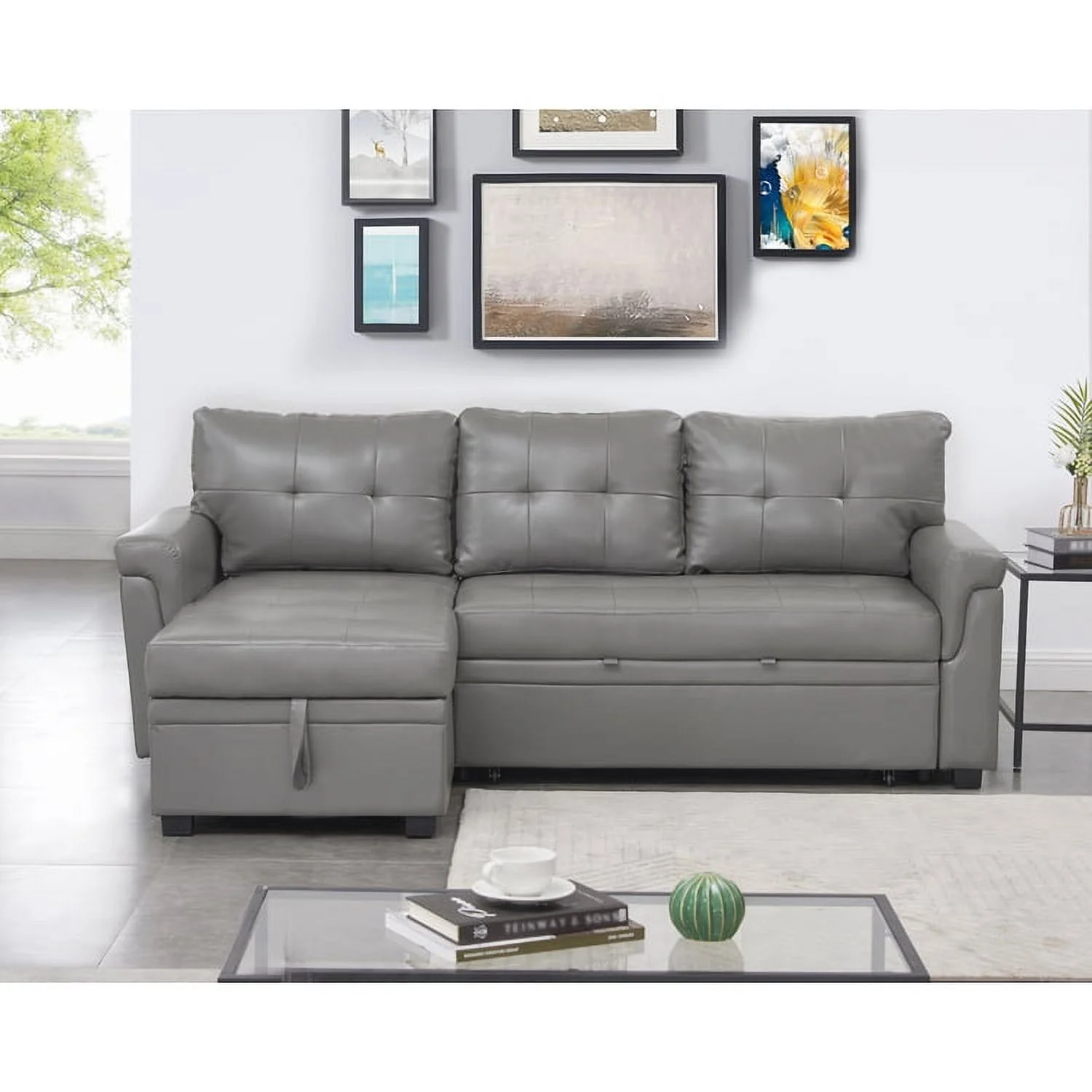 Reversible Sectional Sofa Couch, Modern Convertible L-Shaped 3-Seat Sofa Sectional with Reversible Chaise for Small Space Gray, Velvet