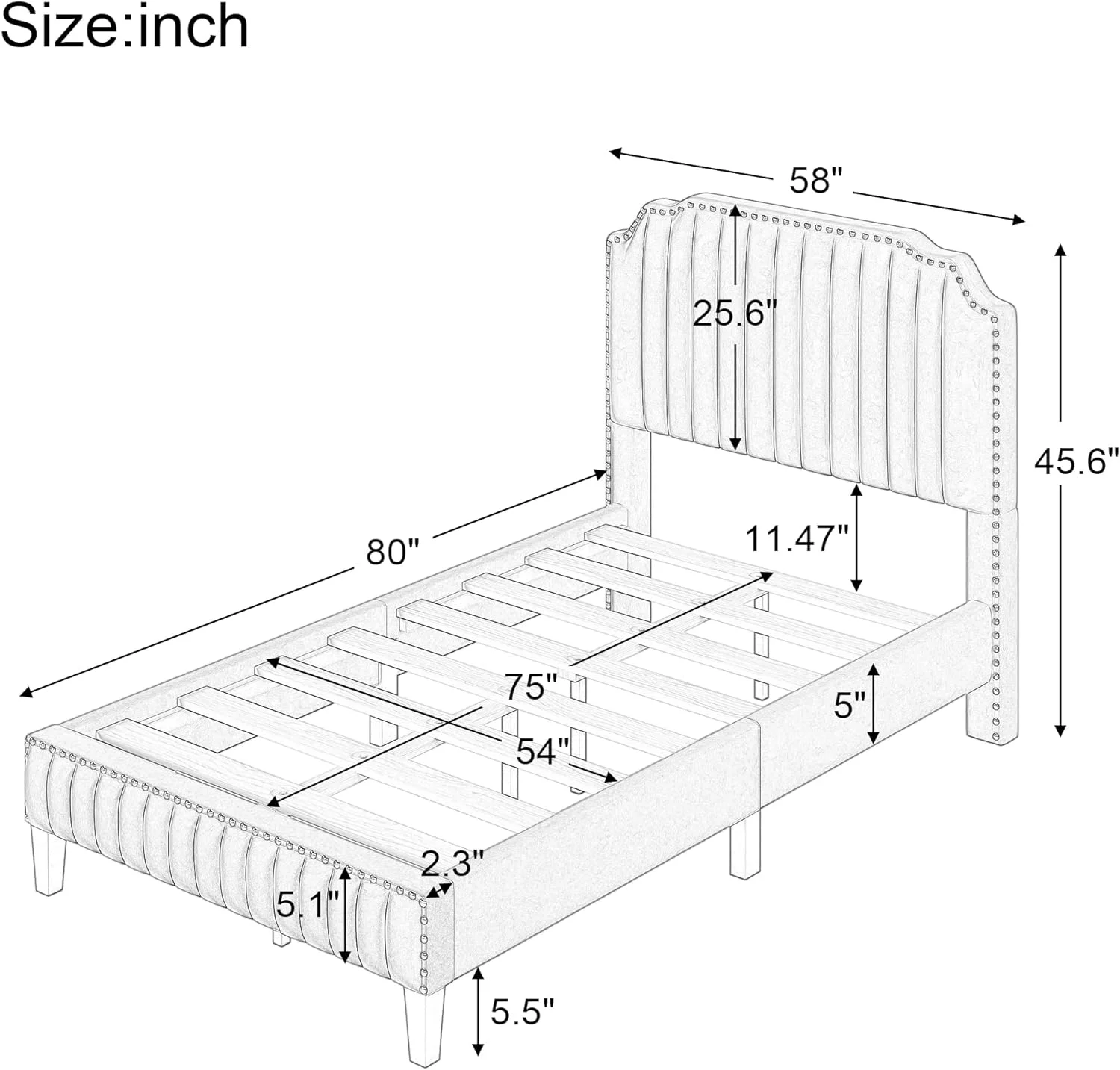 Full Size Platform Bed Upholstered Platform Beds With Nailhead Trim, Solid Wood Bed Frame Full With Headboard And Footboard For Bed Room, No Box Spring Needed (Green)
